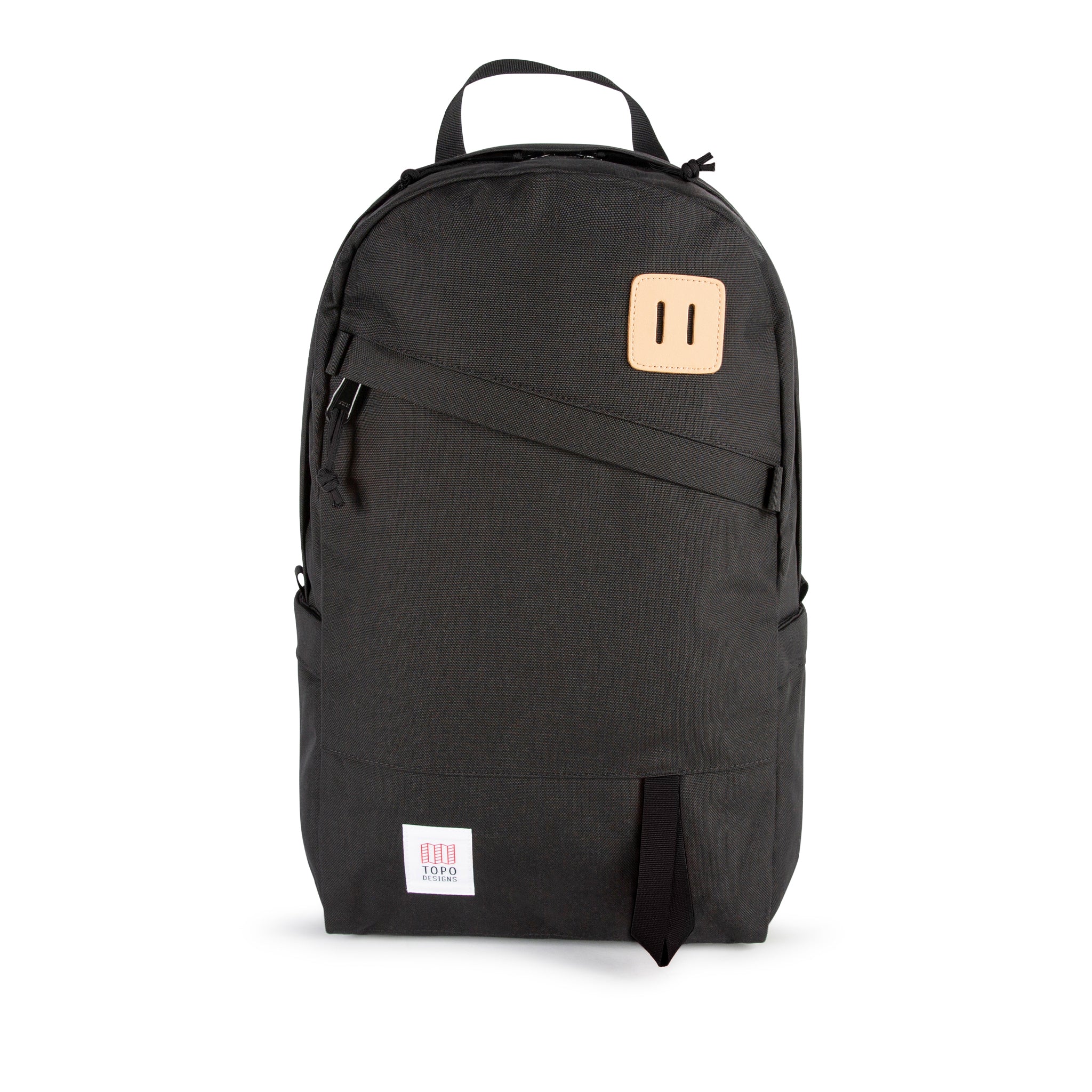 Topo Designs Daypack Classic 100% recycled nylon laptop backpack for work or school in "Black / Black"