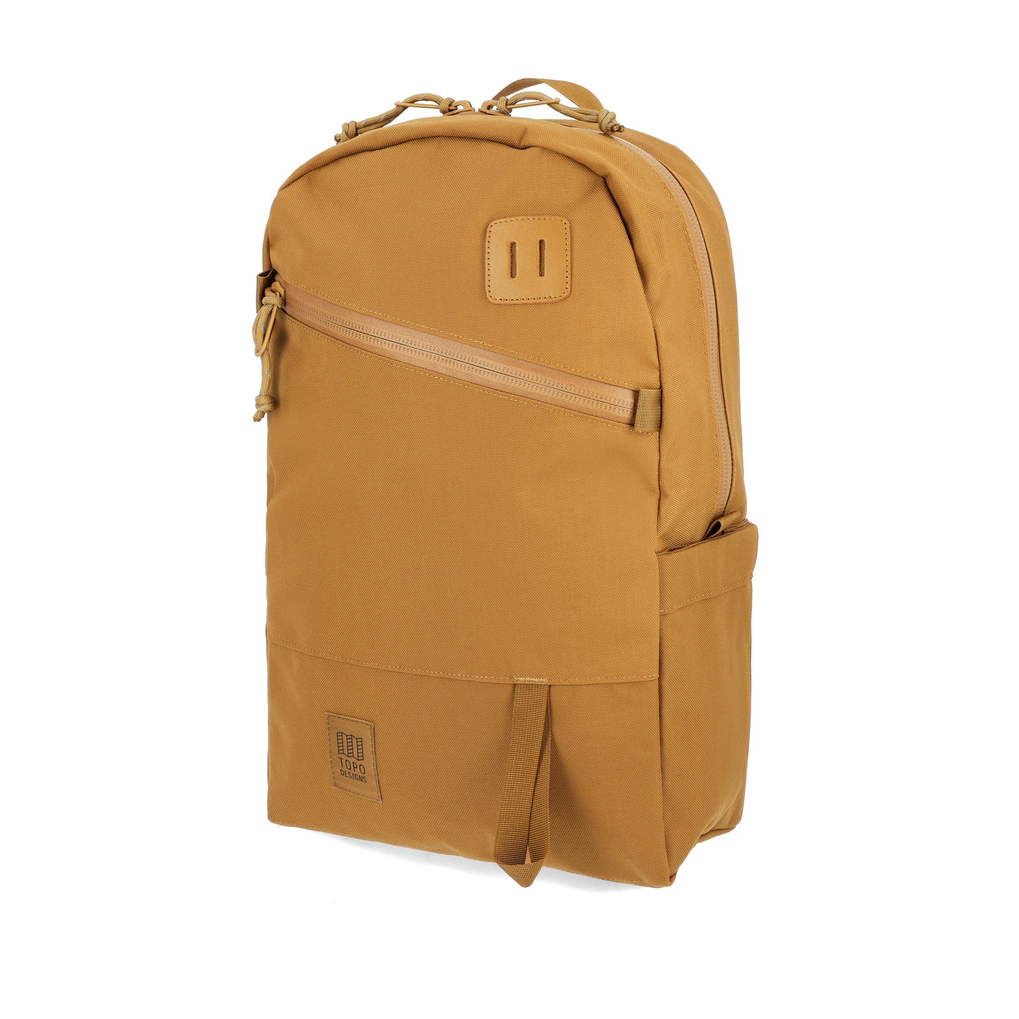 Topo Designs Daypack Tech 100% recycled nylon backpack with external laptop access in "Dark Khaki" brown