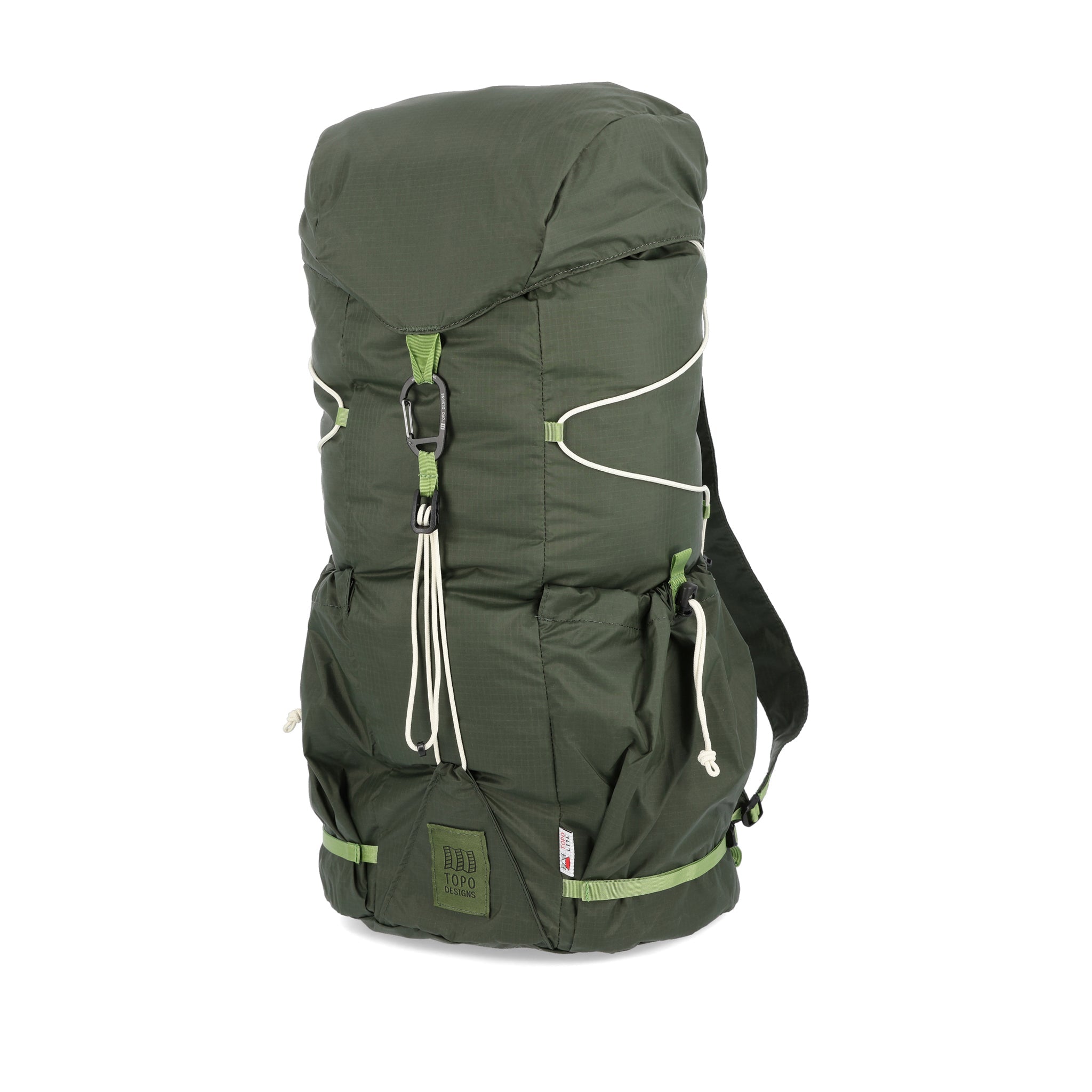 Topo Designs TopoLite Cinch Pack 16L packable daypack backpack for travel in "olive" green.