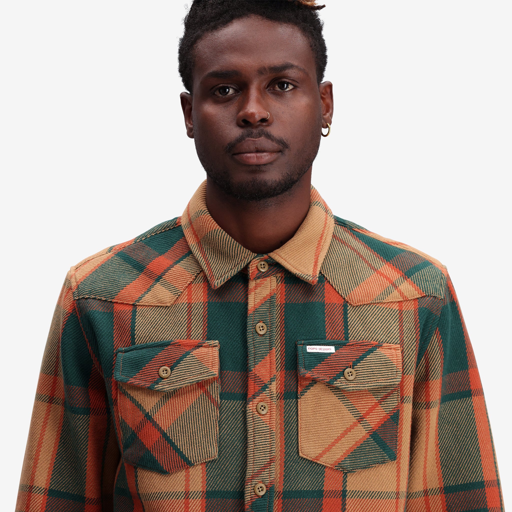 General shot of Mountain Shirt Heavyweight in "Khaki Multi Plaid"