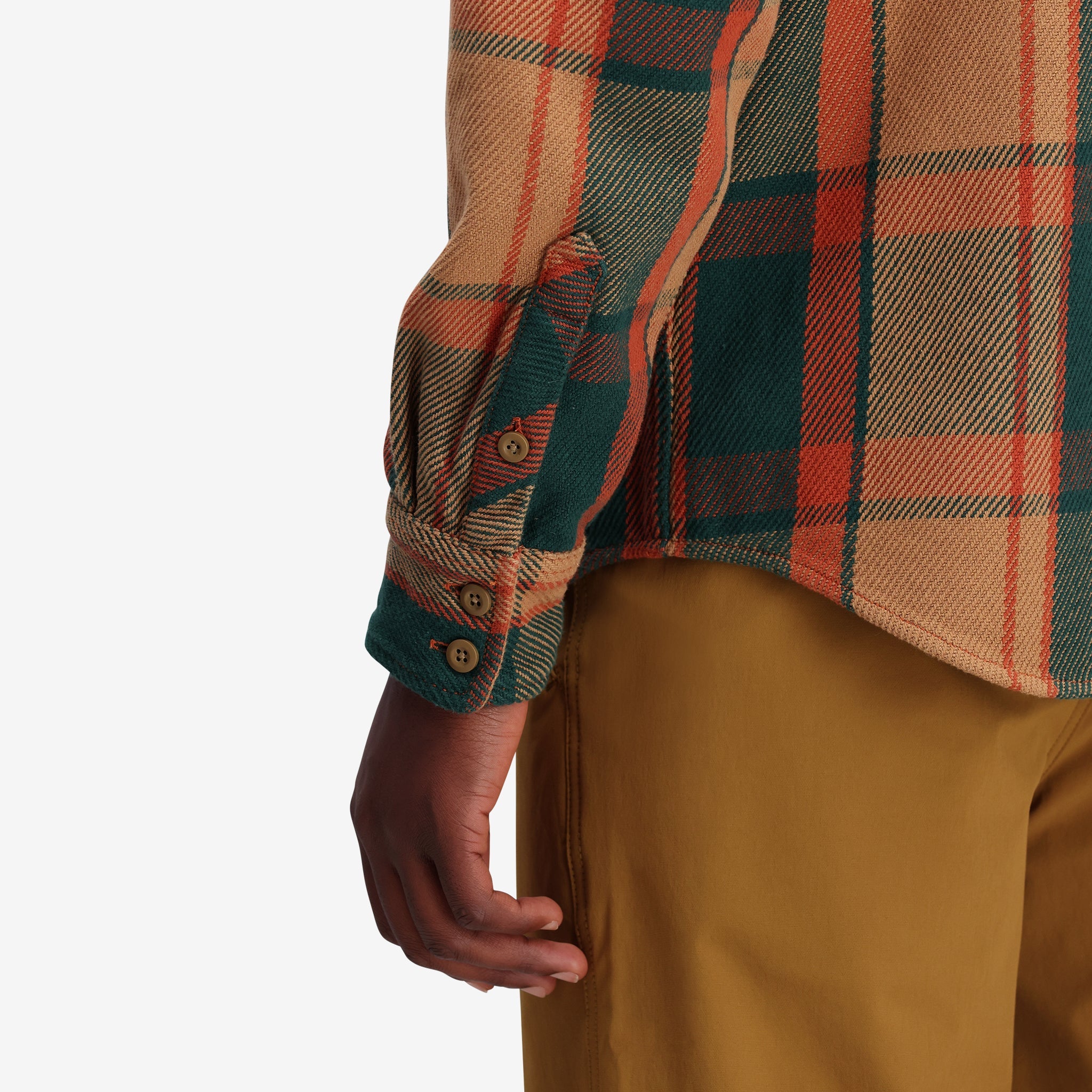 General shot of Mountain Shirt Heavyweight in "Khaki Multi Plaid"