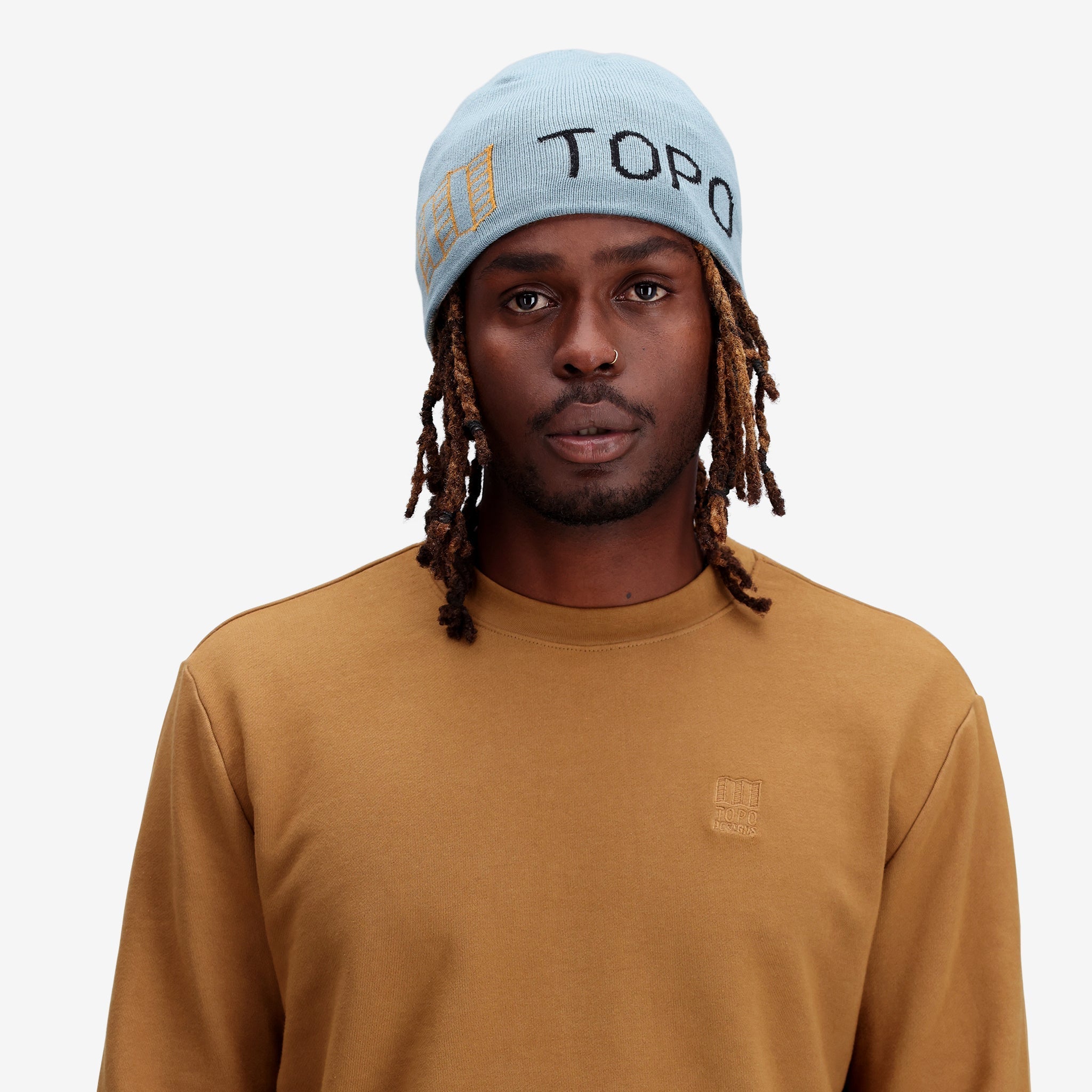 Topo Designs Slim Fitted Beanie "Sand / Goblin Blue"