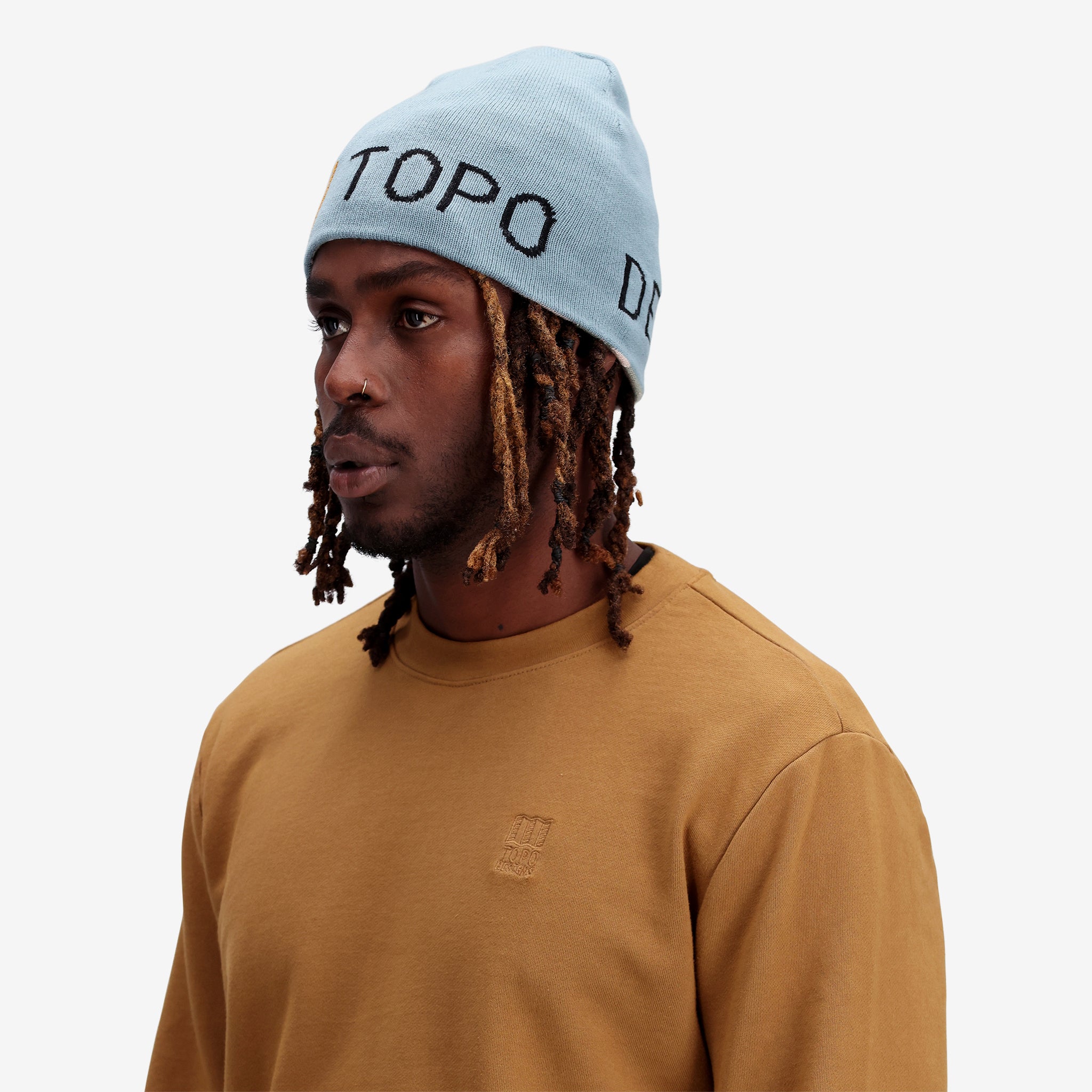 Topo Designs Slim Fitted Beanie "Sand / Goblin Blue"