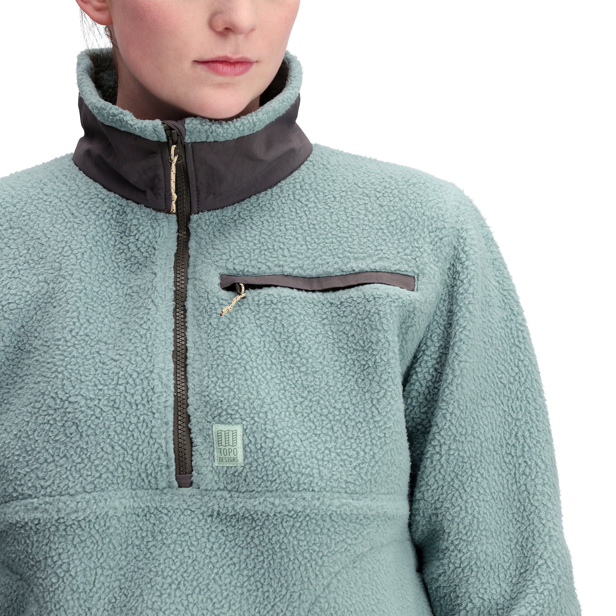 General shot of W Mountain Fleece Pullover in "Slate Blue / Charcoal"