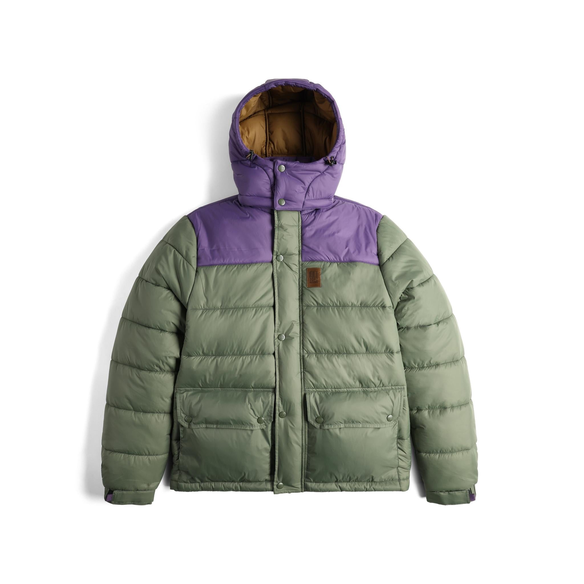 Front View of Topo Designs Retro Ridge Puffer Jacket - Men's  in "Beetle / Loganberry"