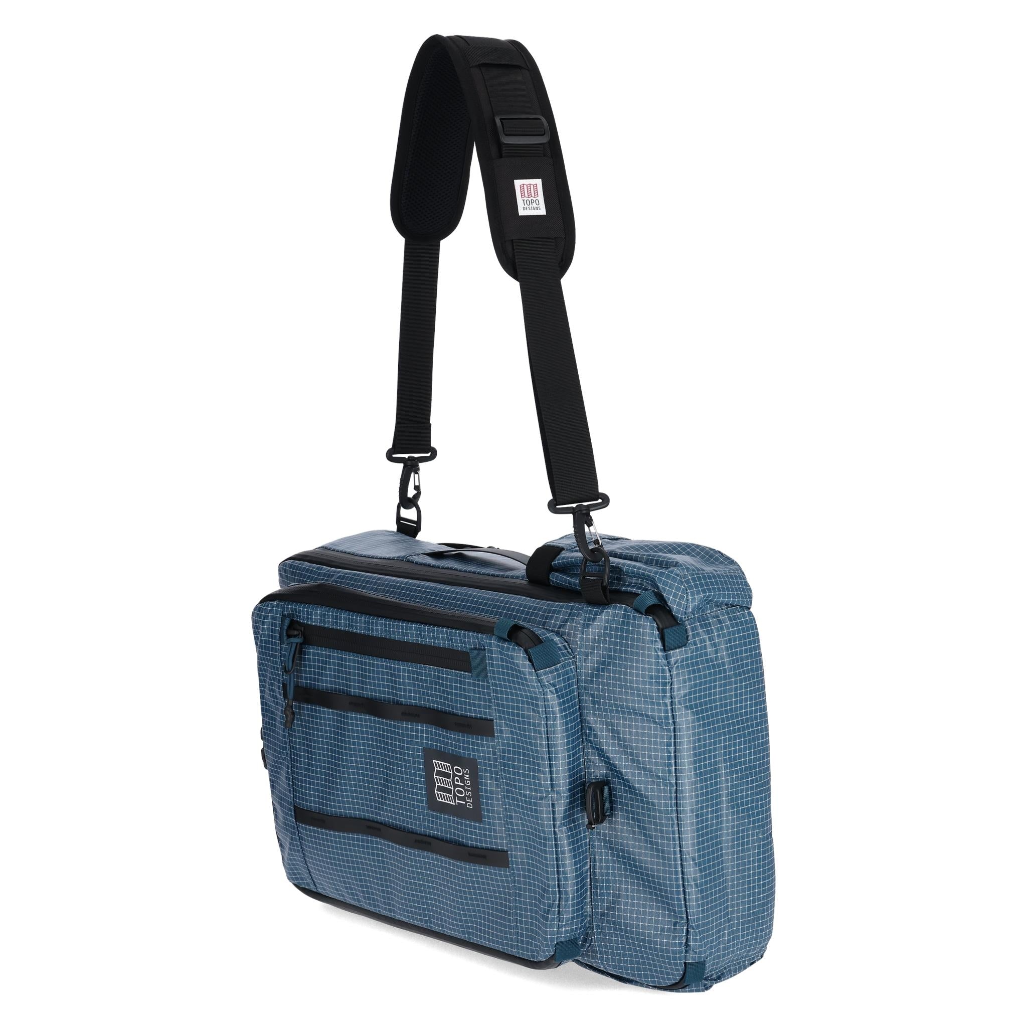 Detail shot of Topo Designs Apex Travel Bag 30L  in "Pond Blue"