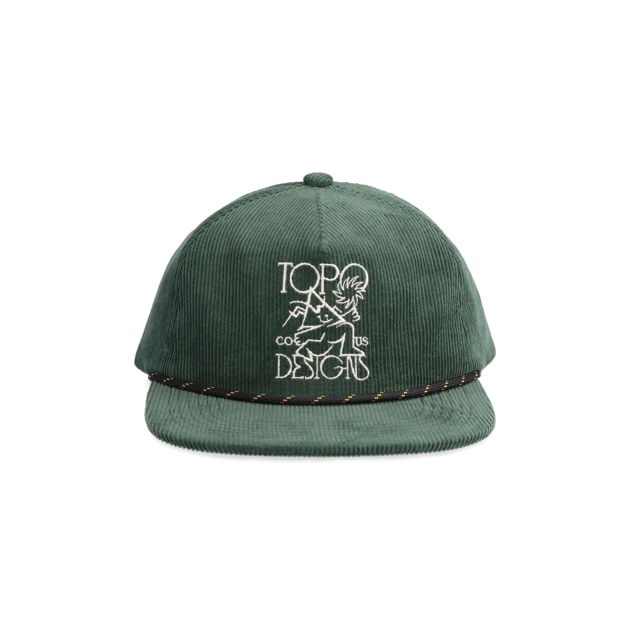 Front View of Topo Designs Corduroy Trucker Hat - Roamer in "Olive"