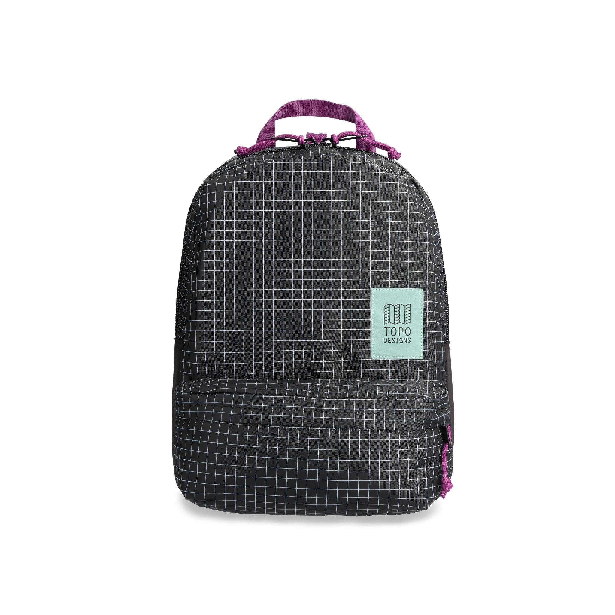 Front View of Topo Designs Dash Pack in "Black / White Grid Print"