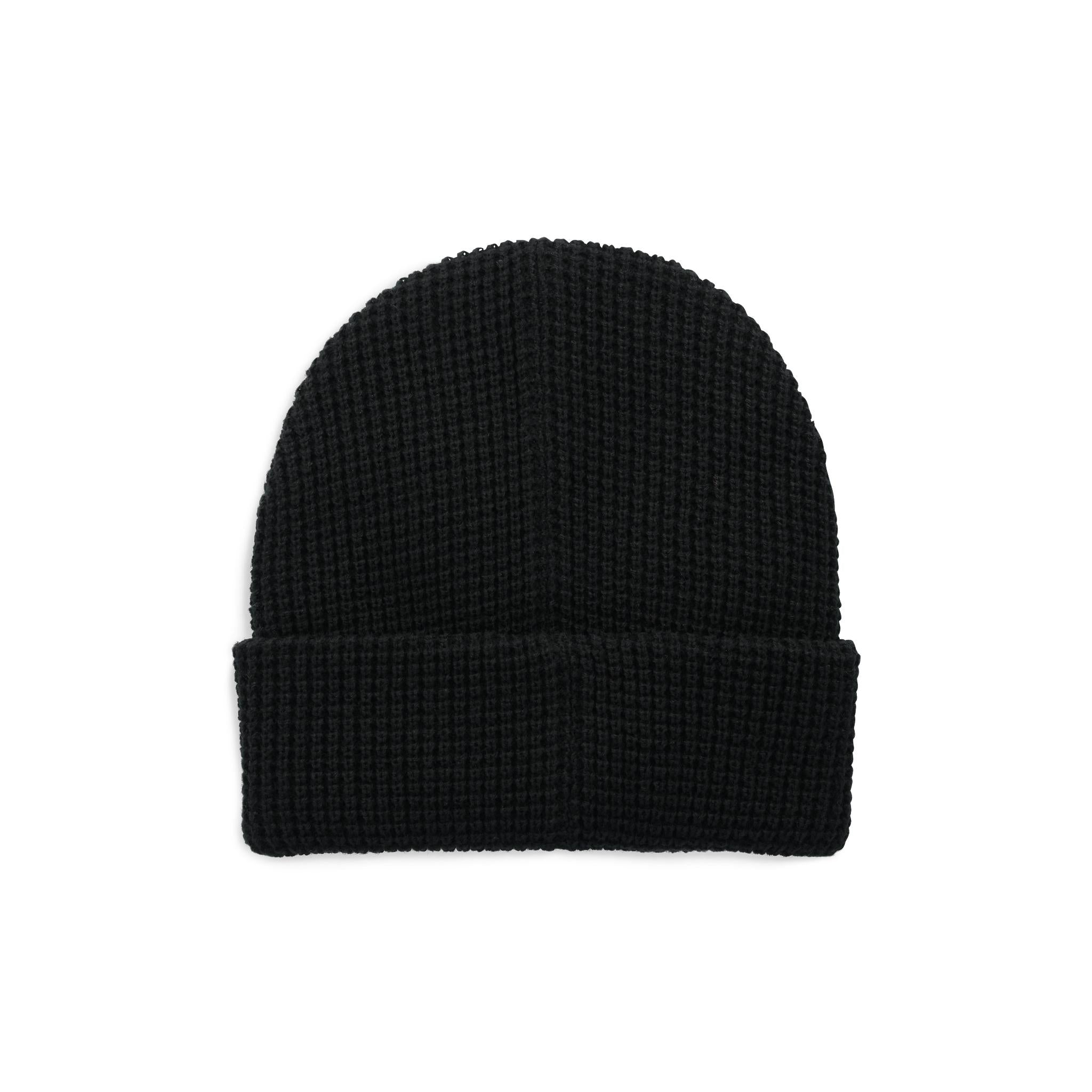 Back View of Topo Designs Waffle Knit Beanie in "Black"