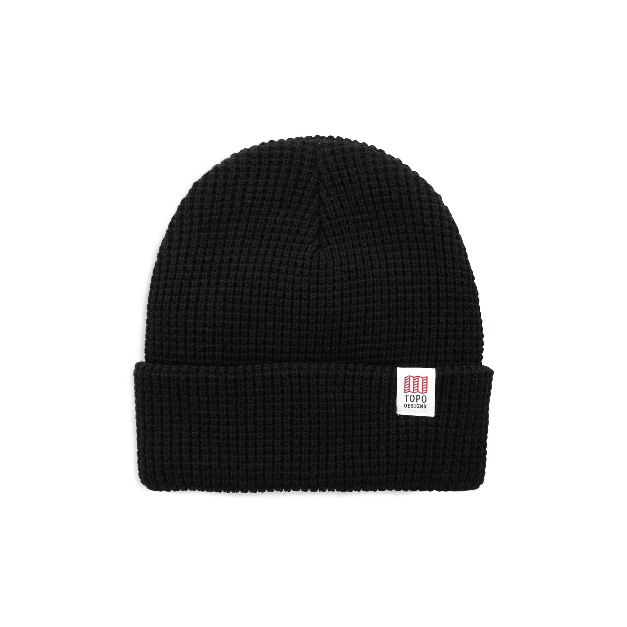 Front View of Topo Designs Waffle Knit Beanie in "Black"