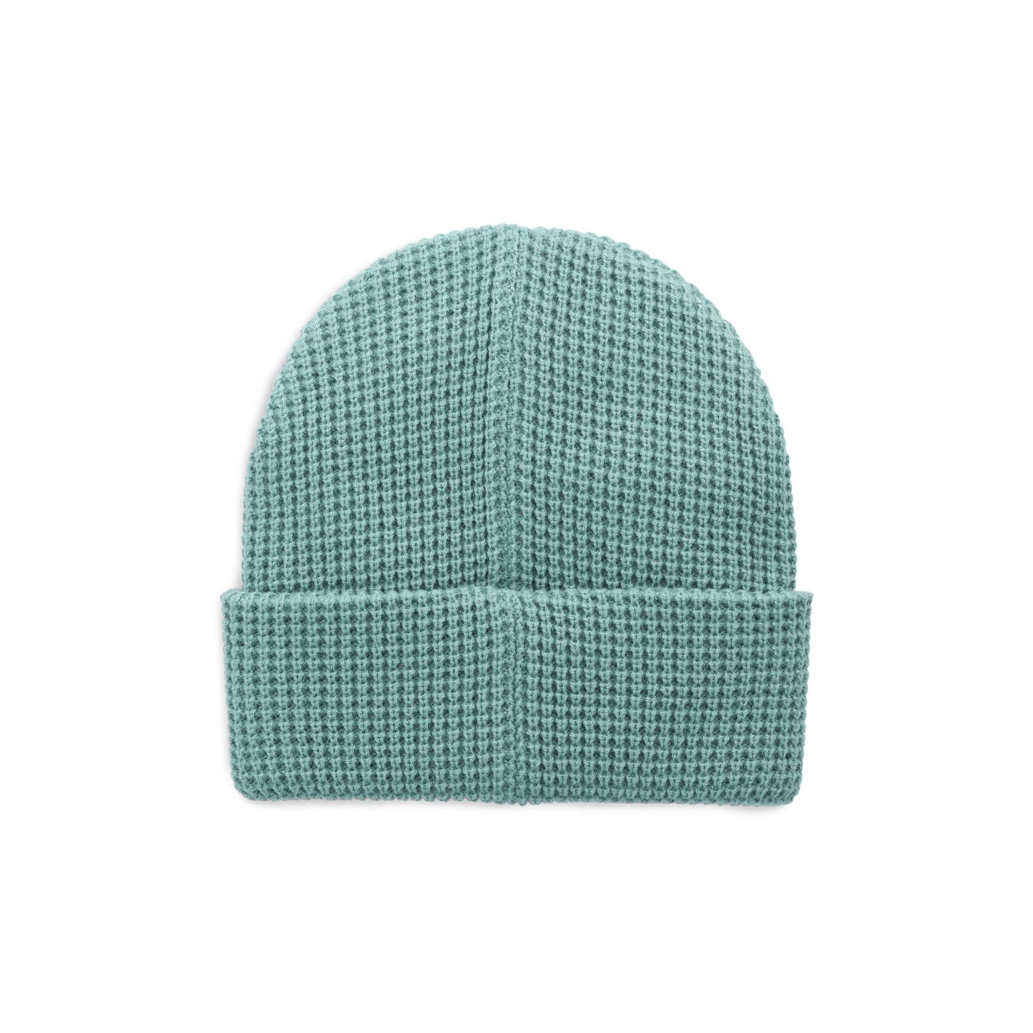 Back View of Topo Designs Waffle Knit Beanie in "Sage"