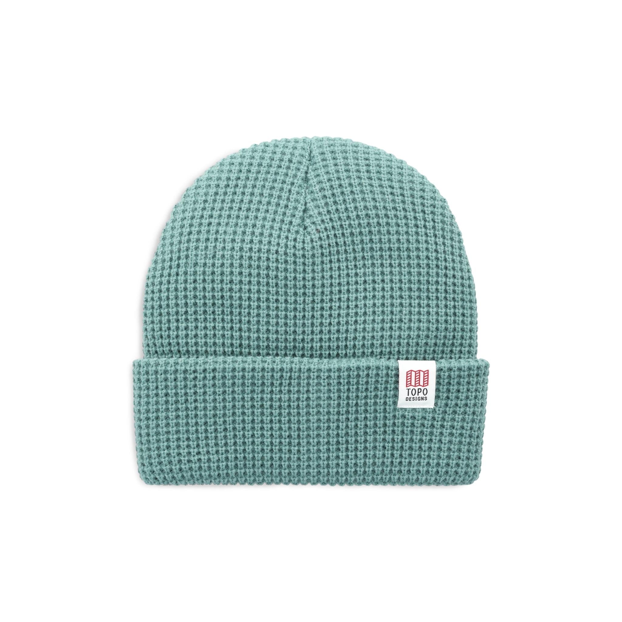 Front View of Topo Designs Waffle Knit Beanie in "Sage"