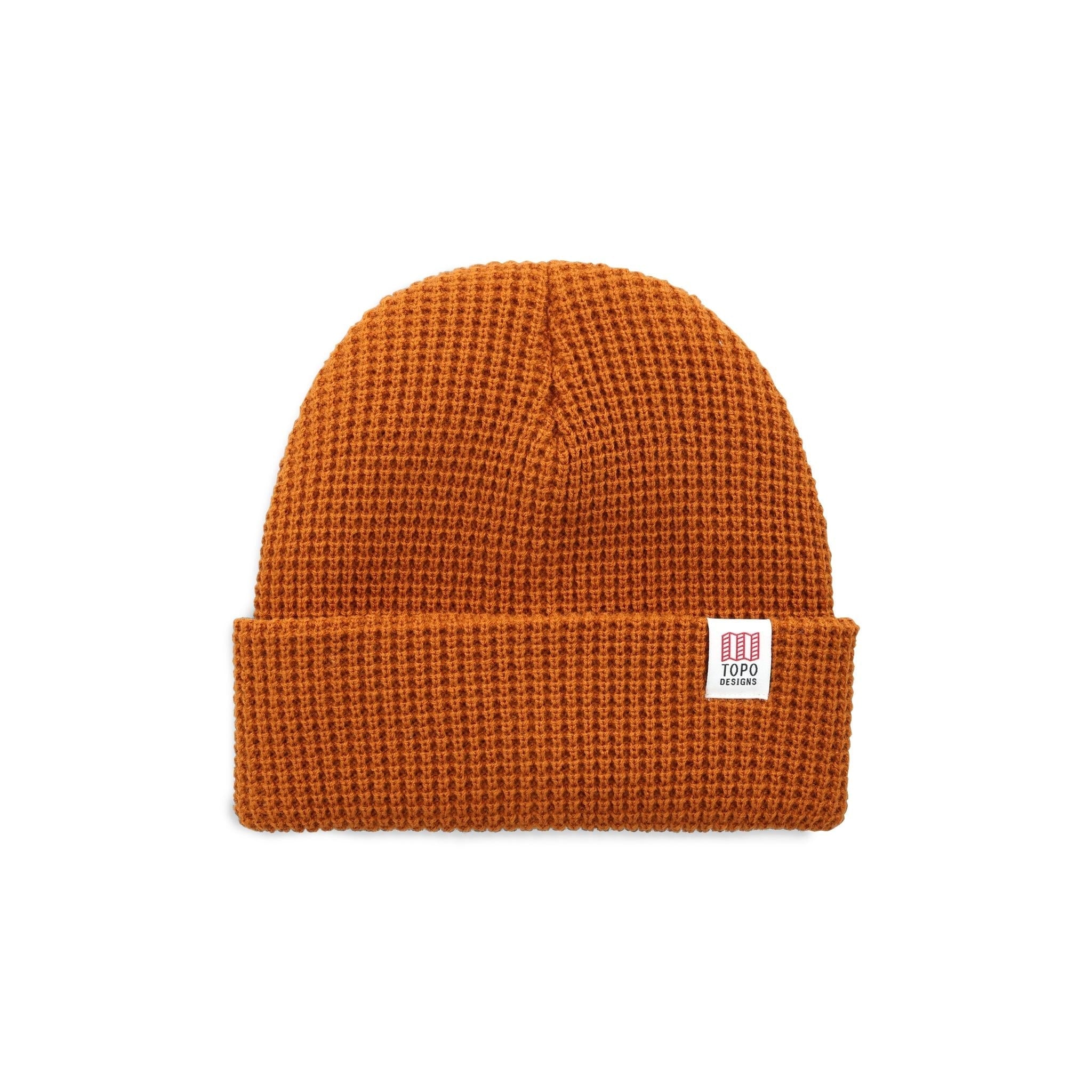 Front View of Topo Designs Waffle Knit Beanie in "Spice"