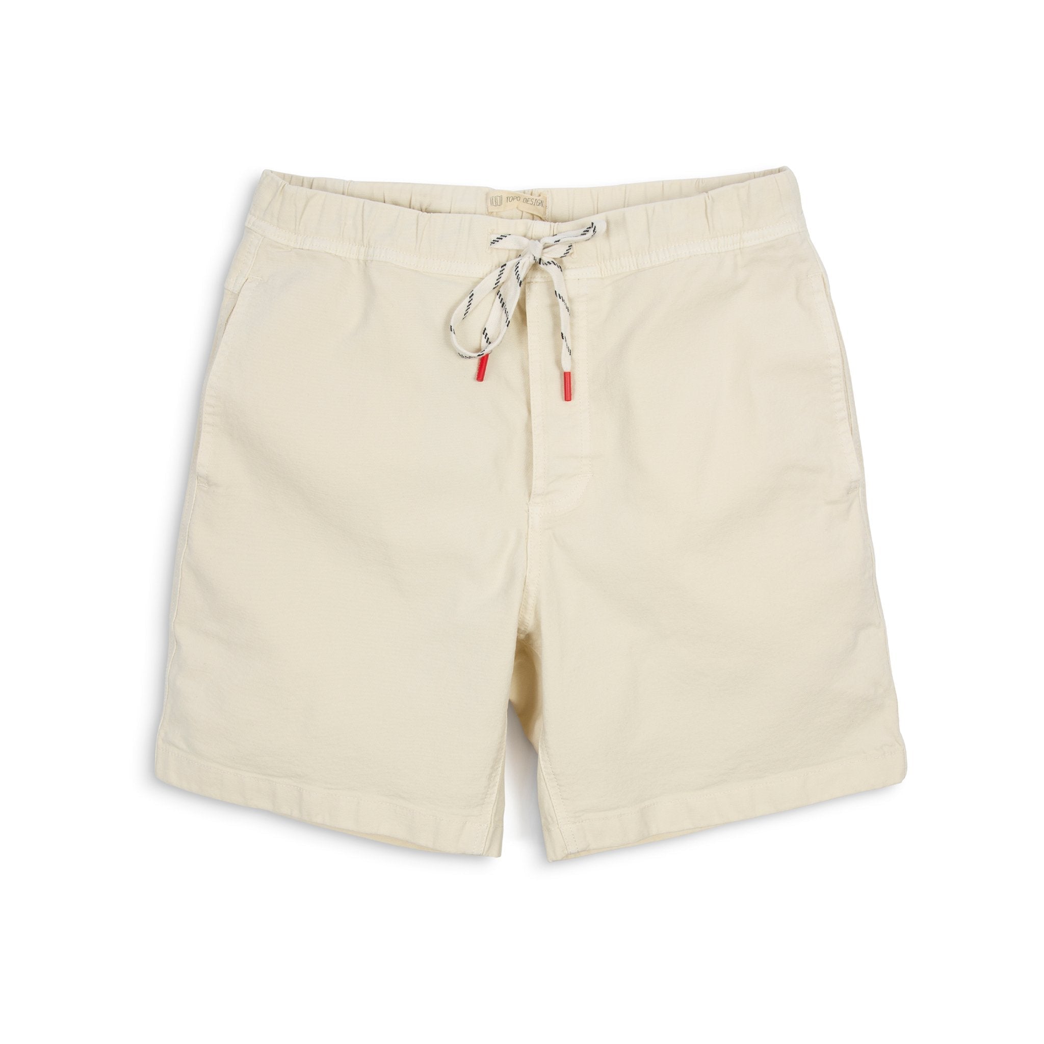 Topo Designs Men's drawstring Dirt Shorts in Natural white.