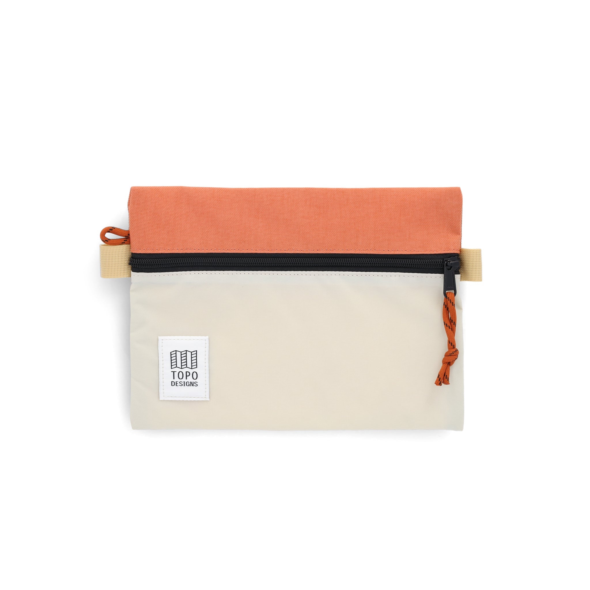 Topo Designs Accessory Bags in medium bone white coral pink recycled nylon.