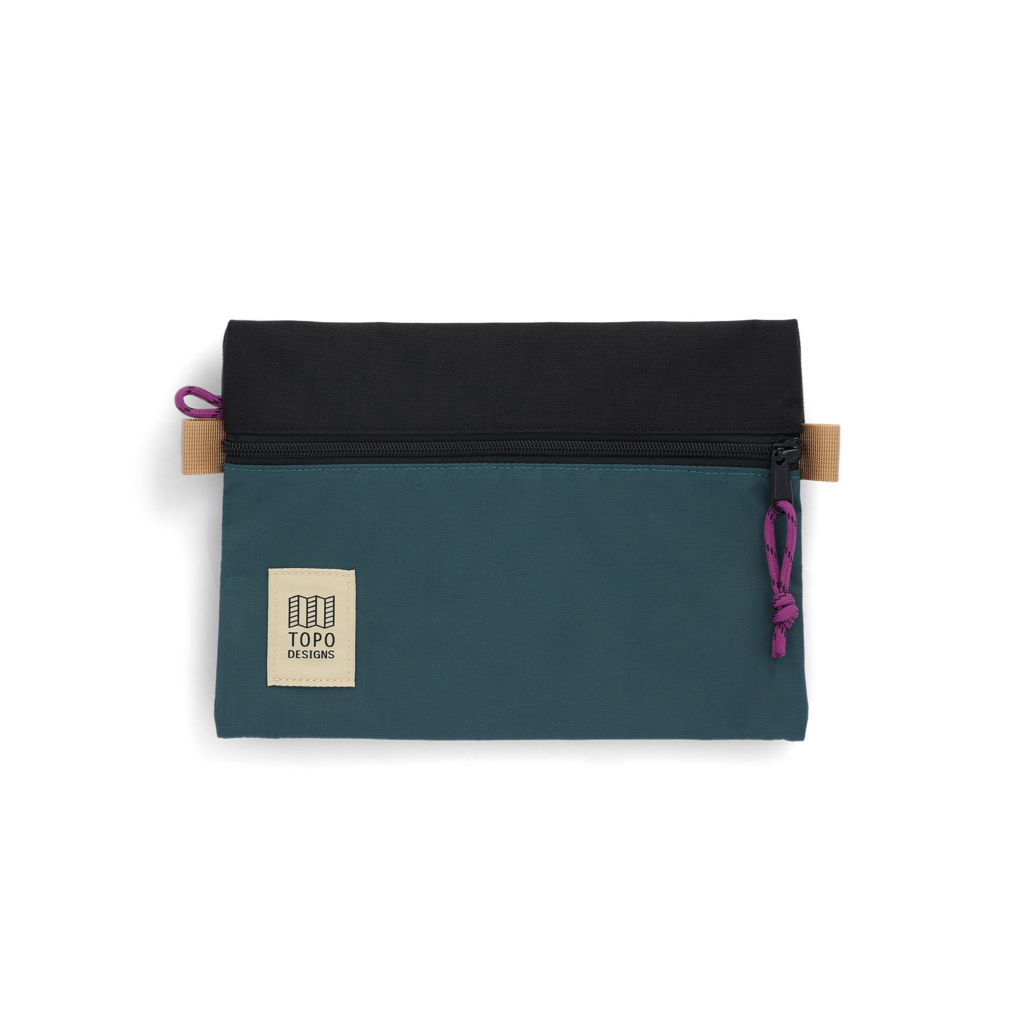 Topo Designs Accessory Bags in medium botanic green black recycled nylon.