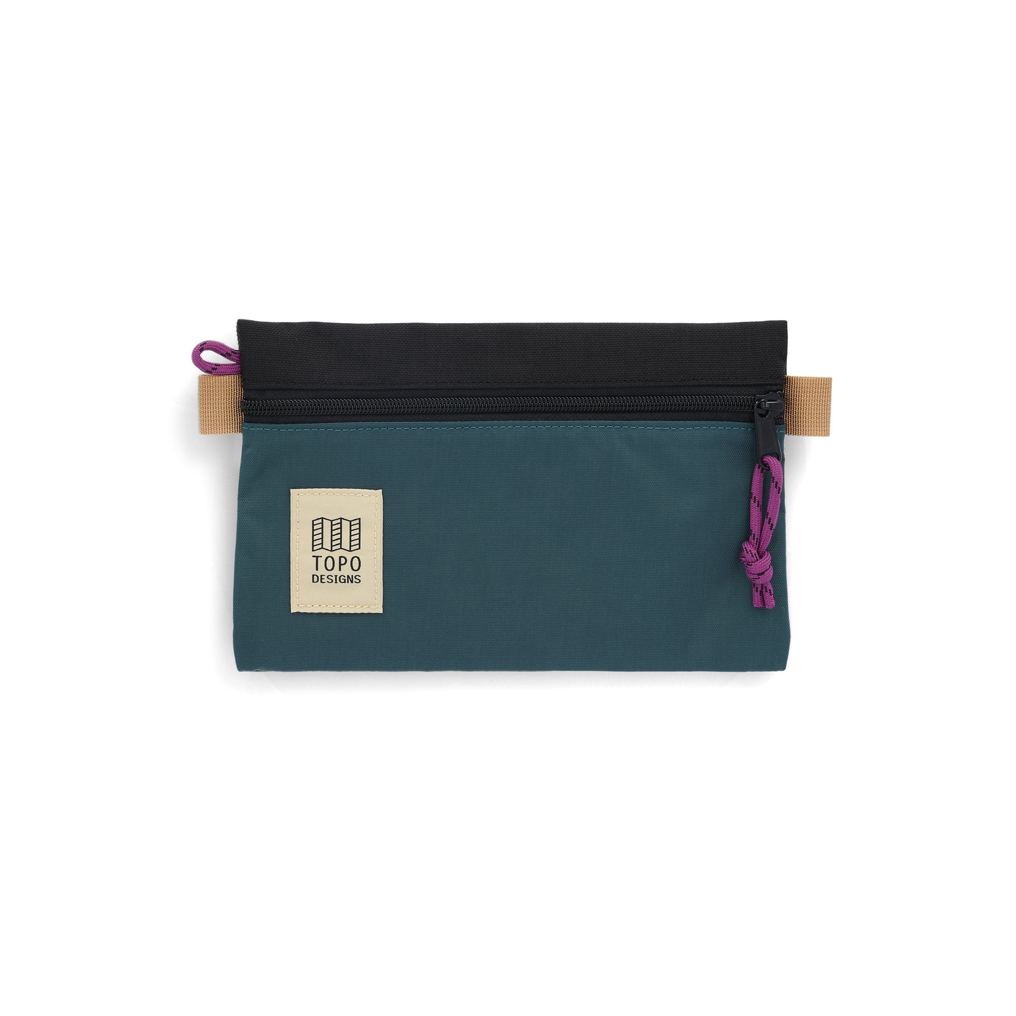 Topo Designs Accessory Bags in small botanic green black recycled nylon.