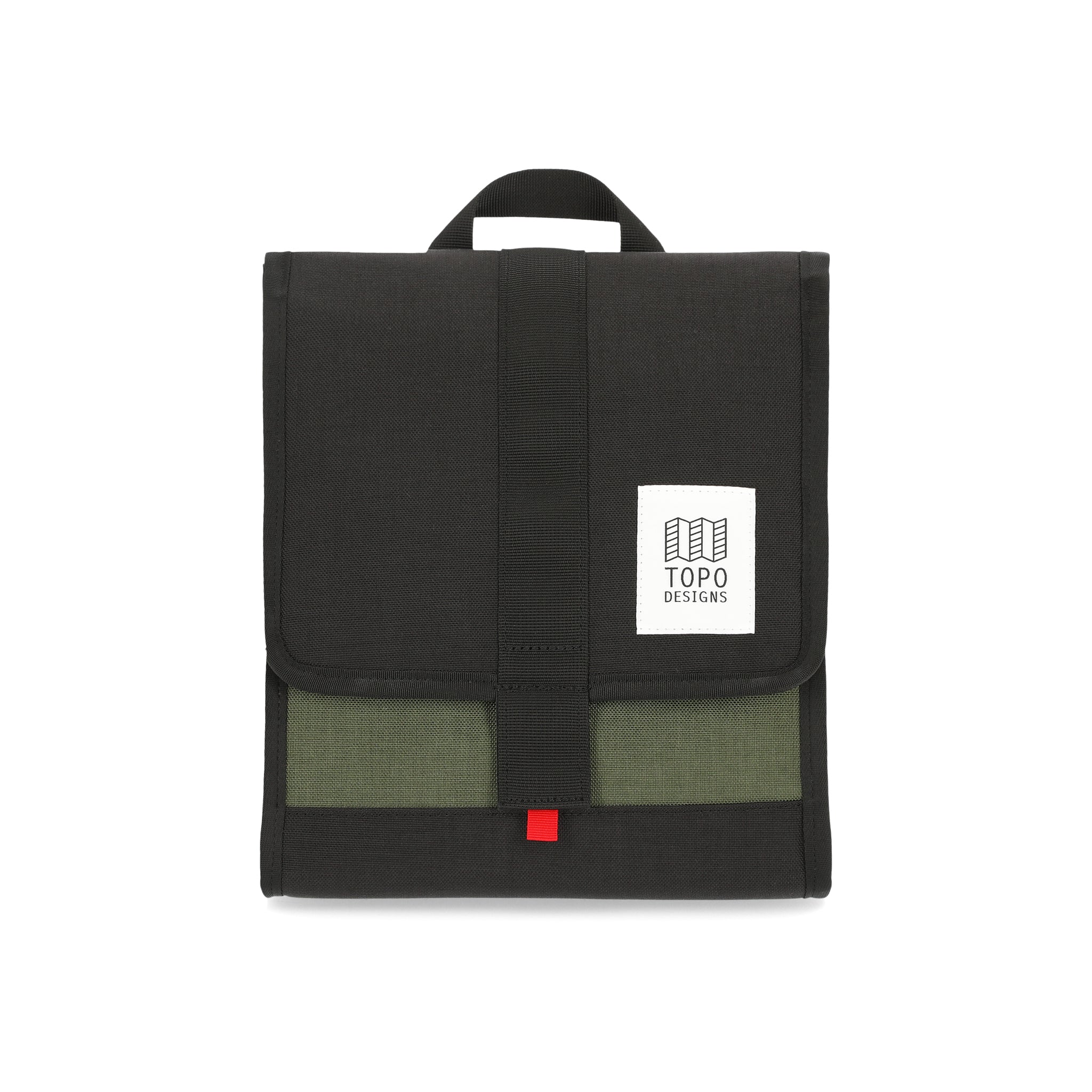 Topo Designs Cooler Bag insulated lunch box in "Olive / Black" recycled nylon.