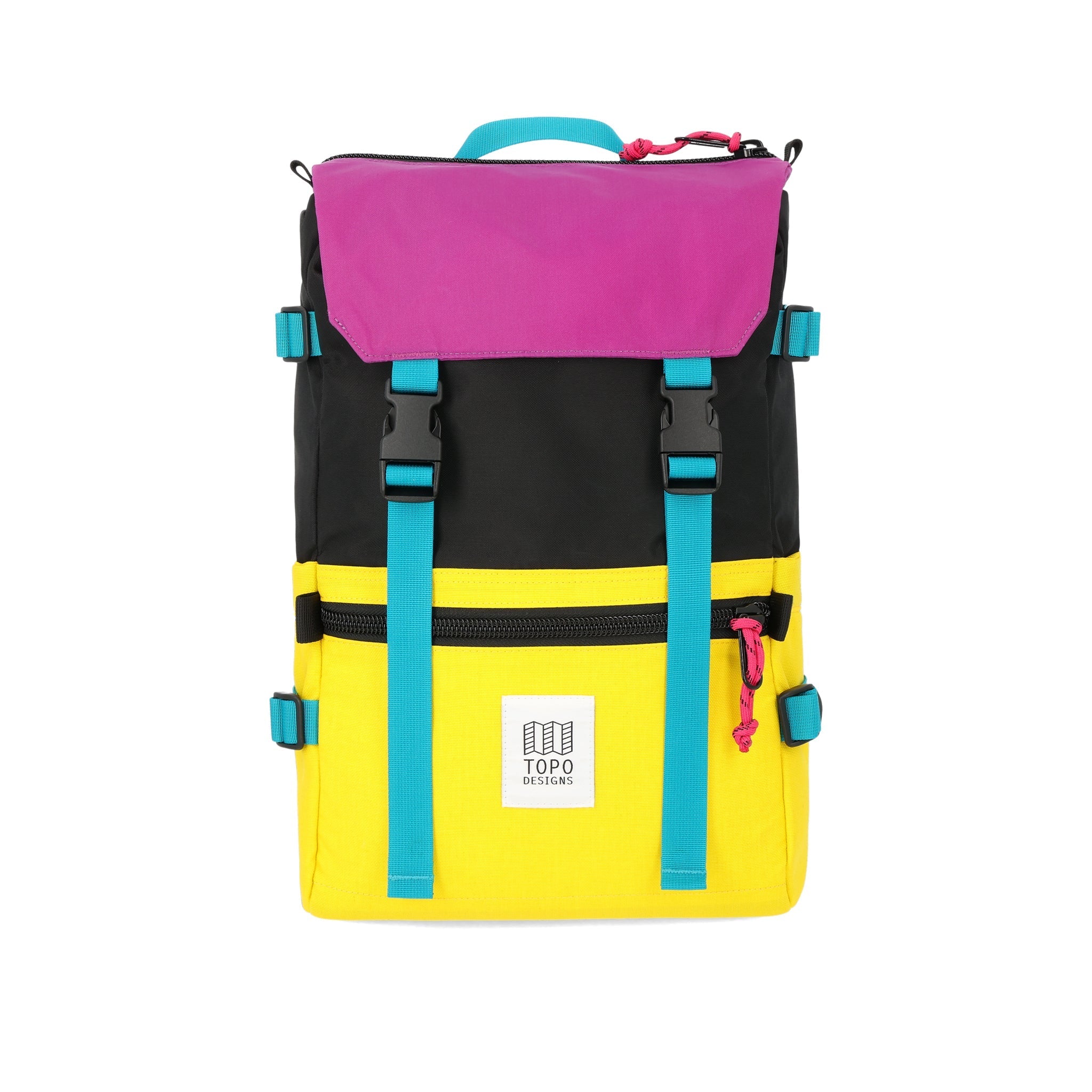 Topo Designs Rover Pack Classic laptop backpack in recycled bright yellow and black.