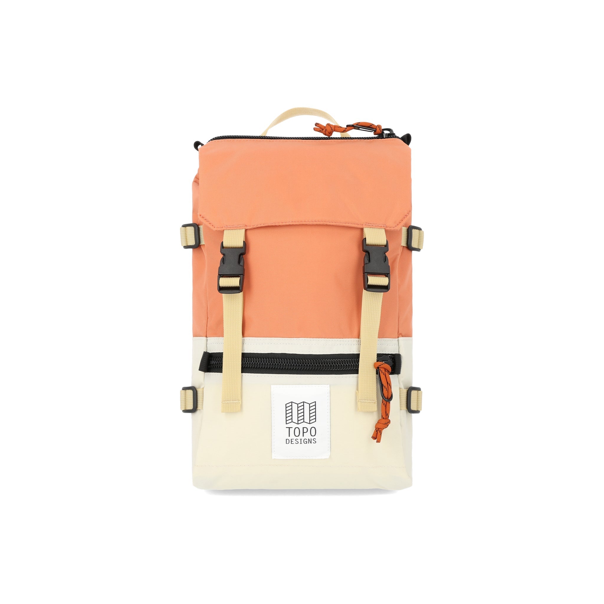 Topo Designs Rover Pack Mini backpack in recycled "Bone White / Coral" pink.