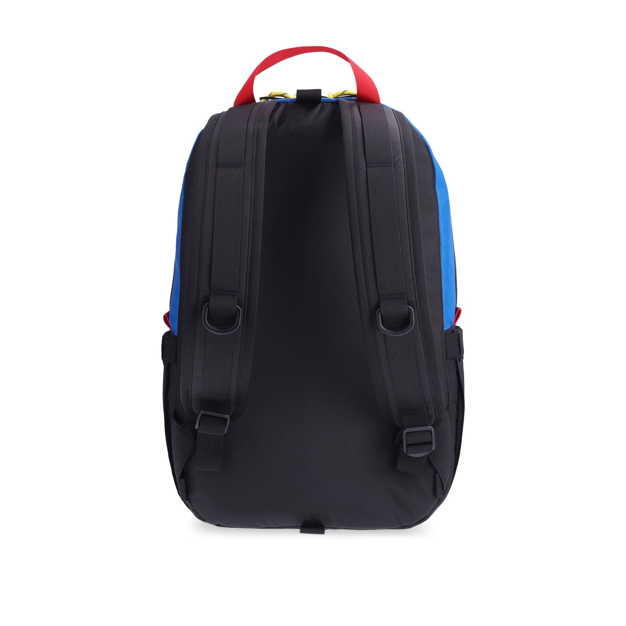 Back view of Topo Designs Light Pack in recycled "Black / Blue" nylon.