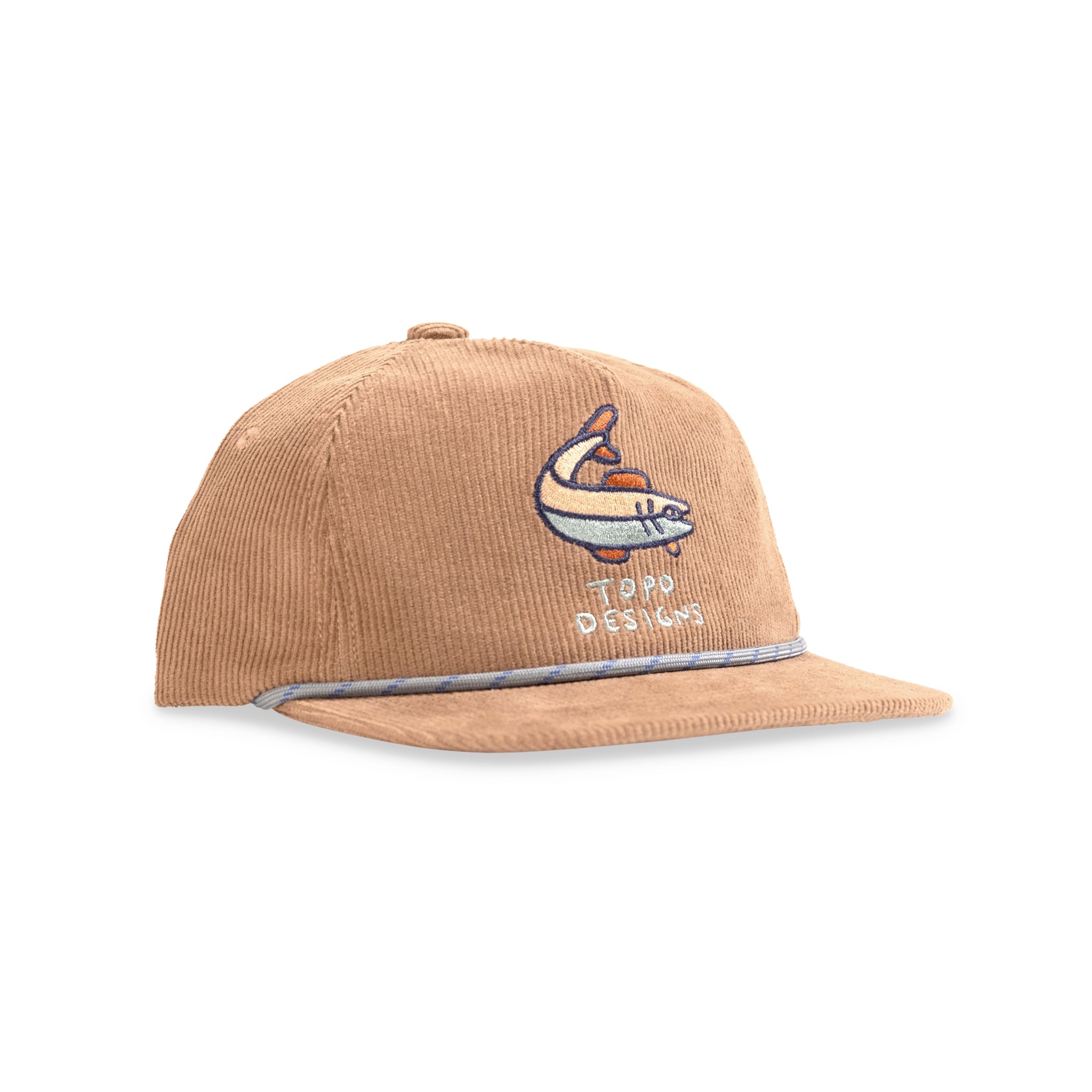 Front View of Topo Designs Corduroy Trucker Hat - Poudre River in "Dark Khaki"