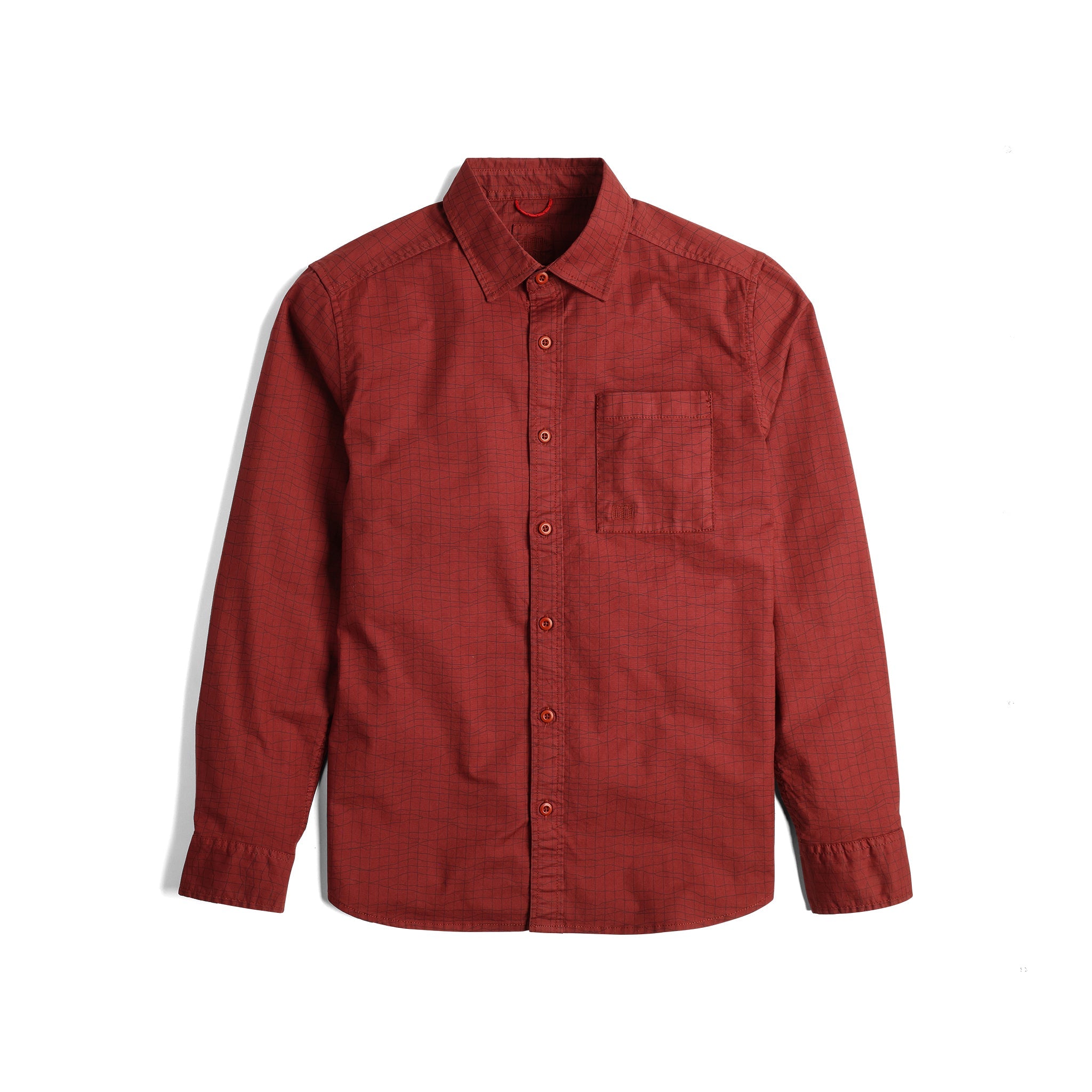 Front View of Topo Designs Dirt Desert Shirt - Men's  in "Fire Brick Terrain"