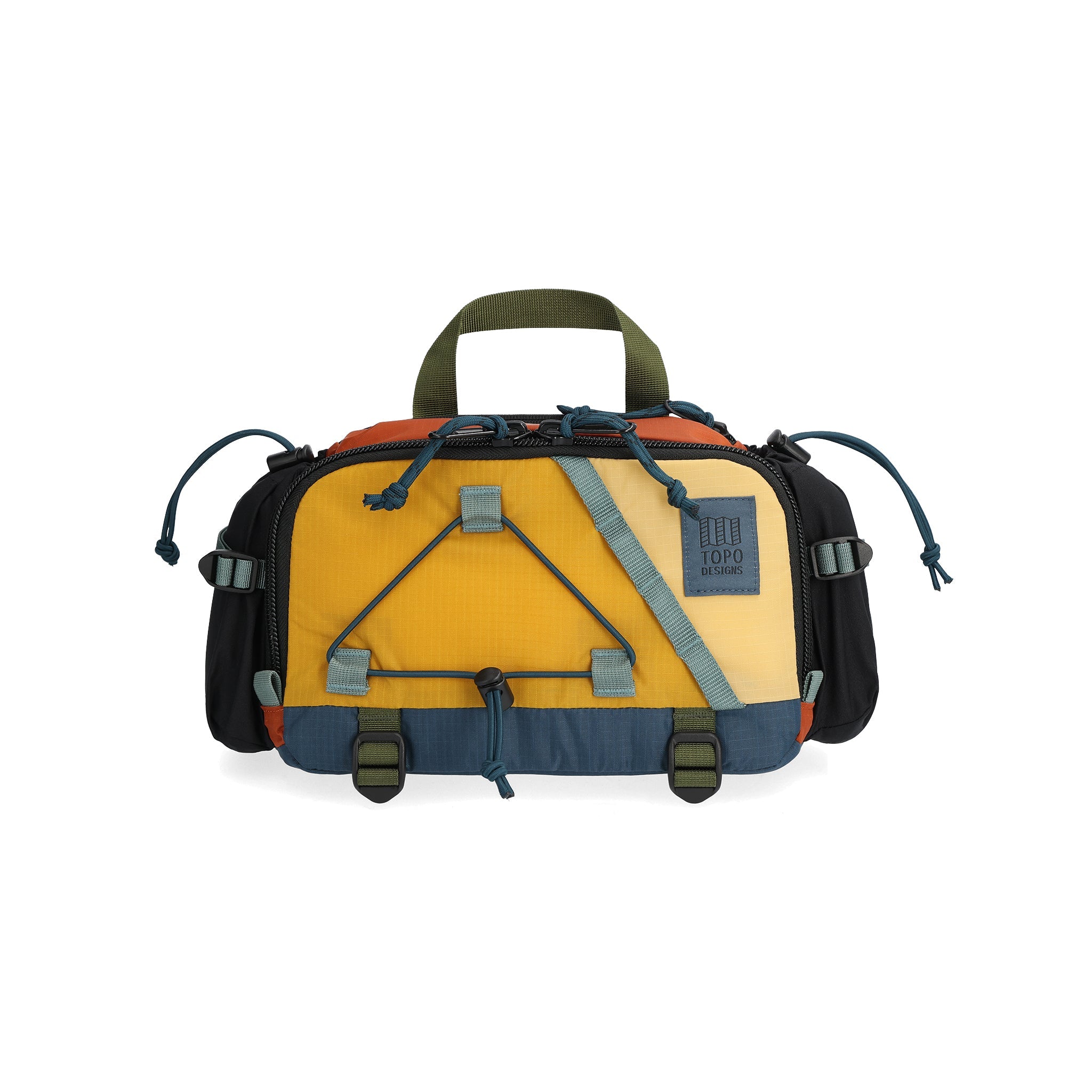 Front View of Topo Designs Mountain Hydro Hip Pack in "Mustard / Clay"