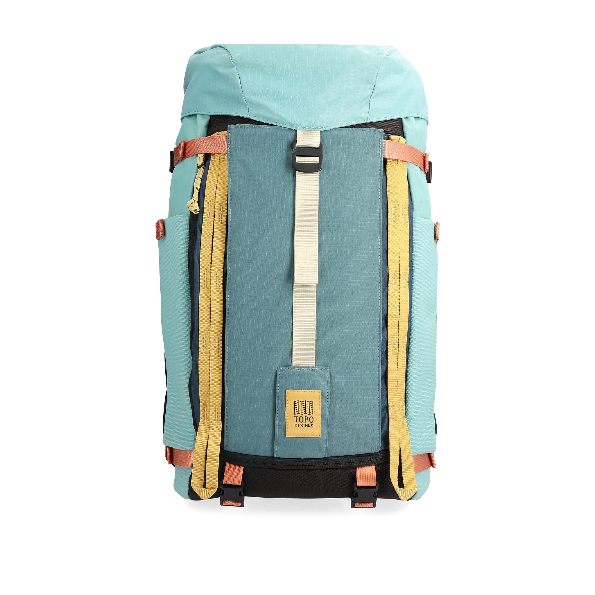 Front View of Topo Designs Mountain Pack 28L in "Geode Green / Sea Pine"