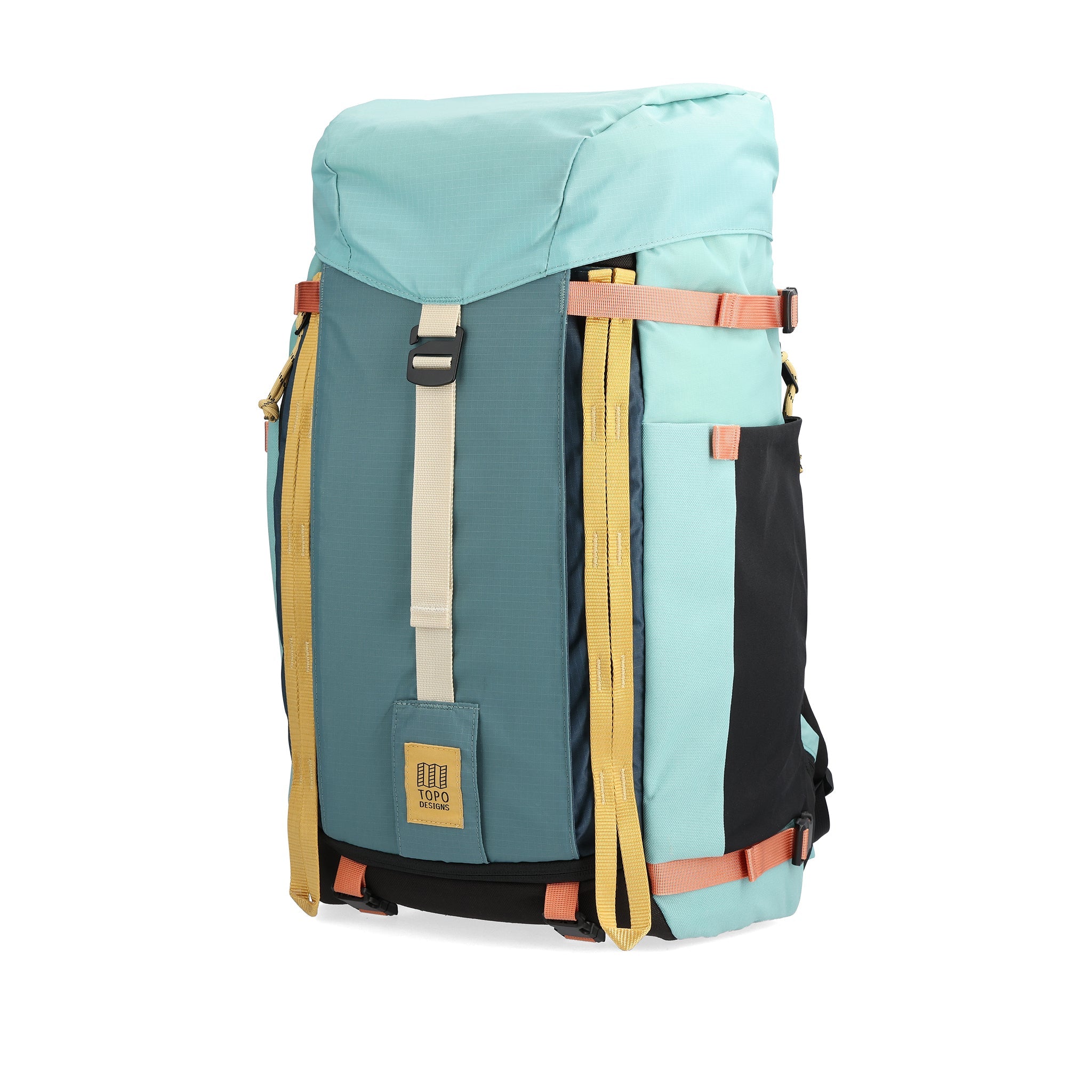 Front View of Topo Designs Mountain Pack 28L in "Geode Green / Sea Pine"