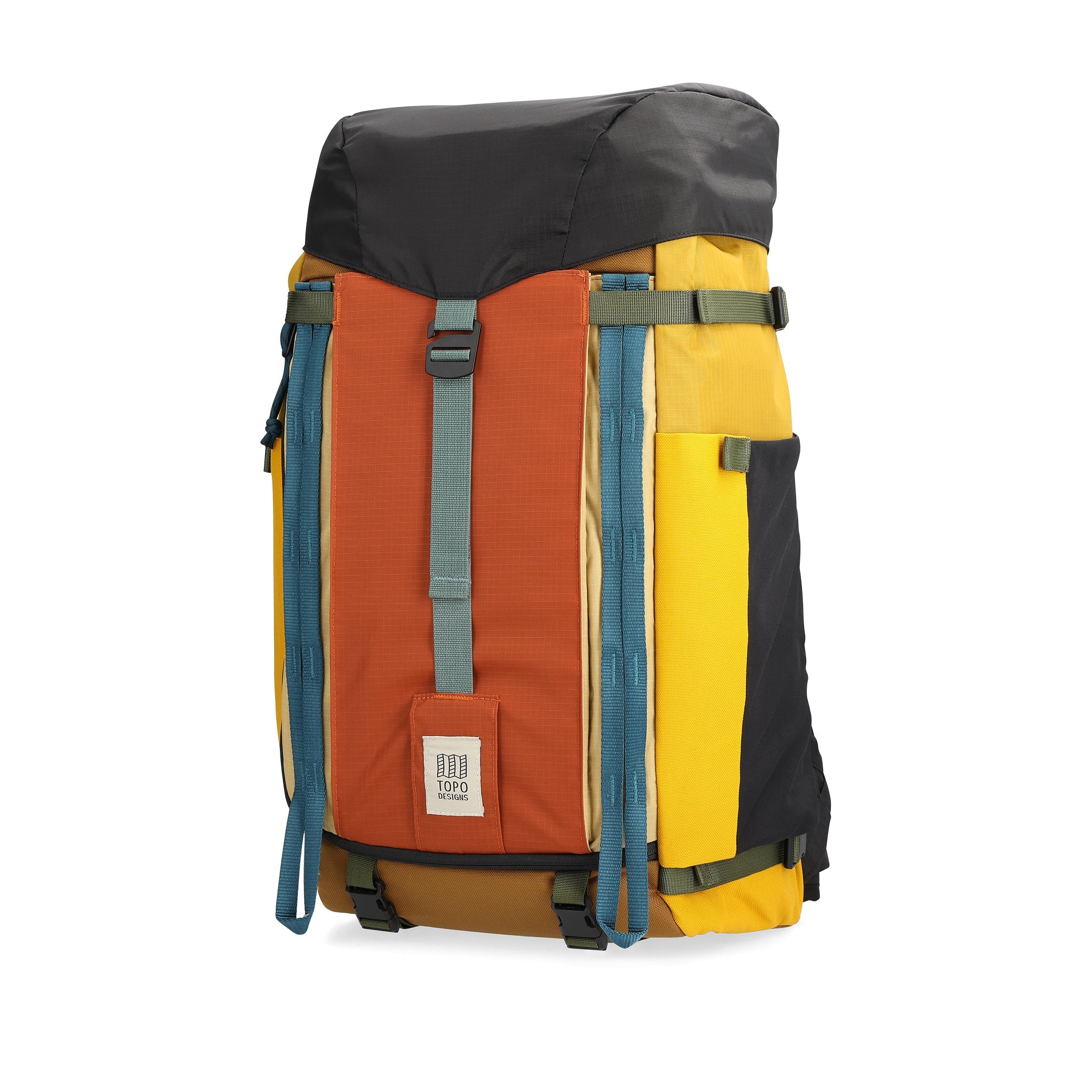 Front View of Topo Designs Mountain Pack 28L in "Mustard / Black"