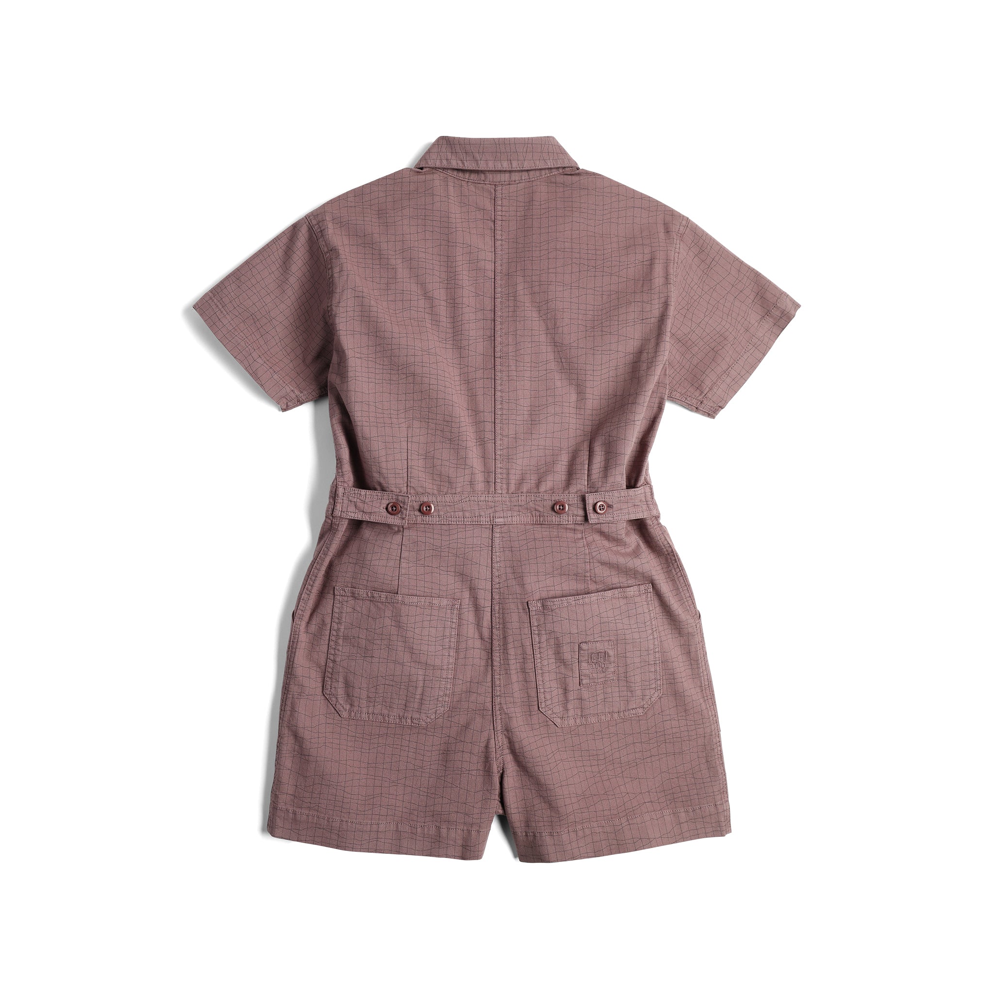 Back View of Topo Designs Dirt Romper - Women's in "Peppercorn Terrain"