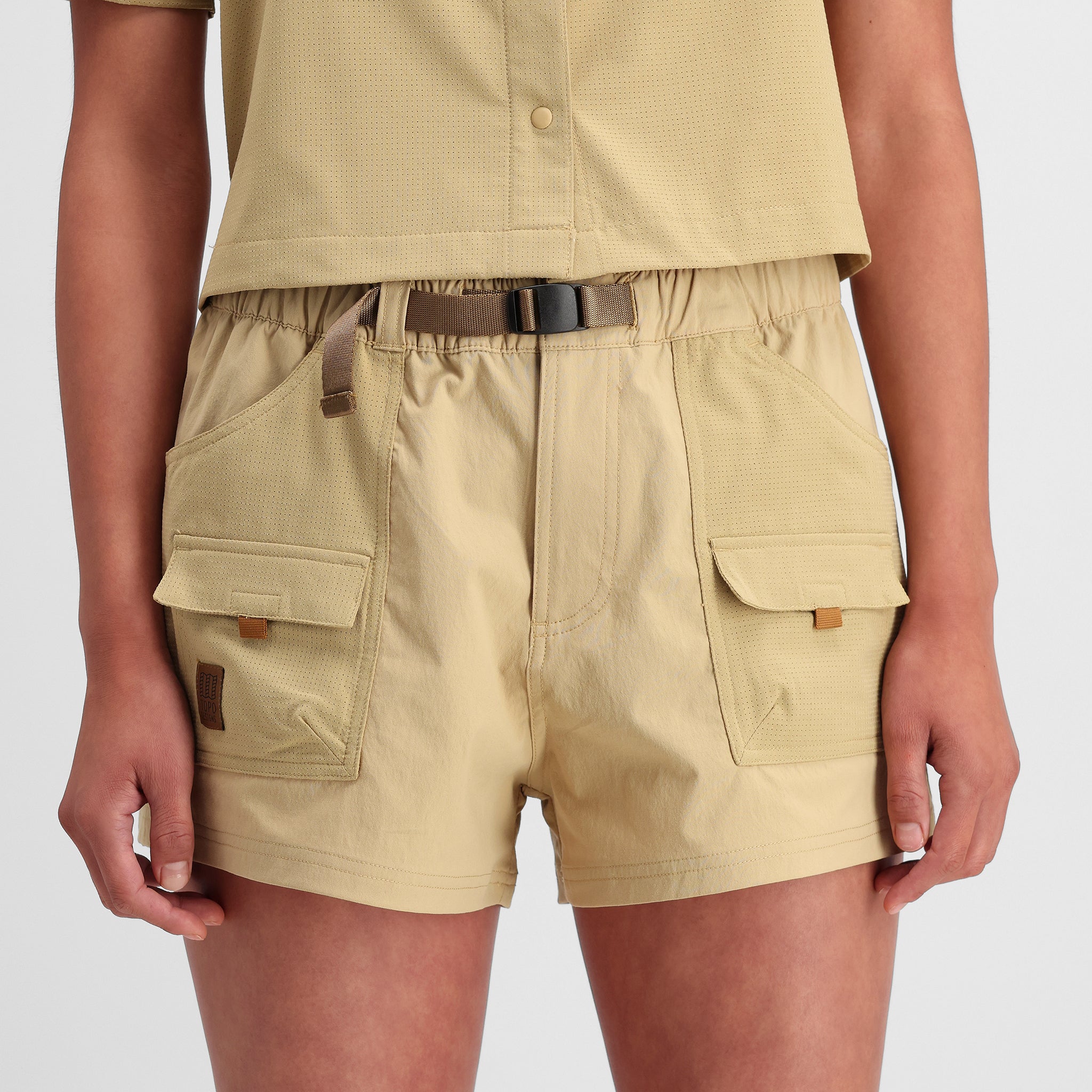 Detail shot of Topo Designs Retro River Shorts - Women's in "Sahara"