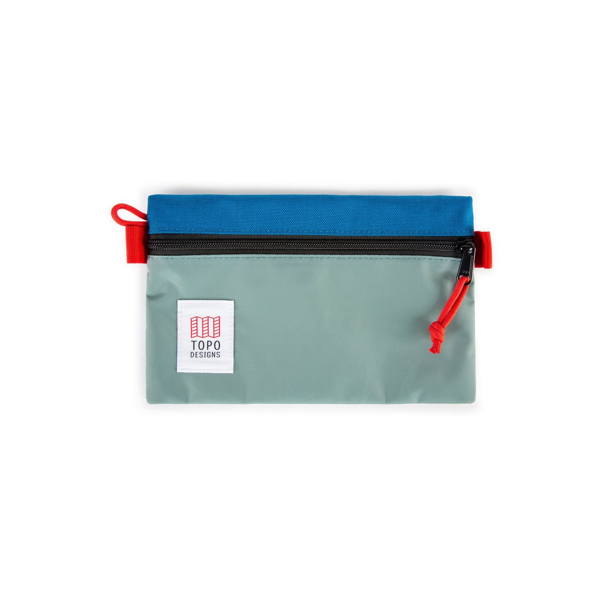 Topo Designs Accessory Bags in small mineral blue.