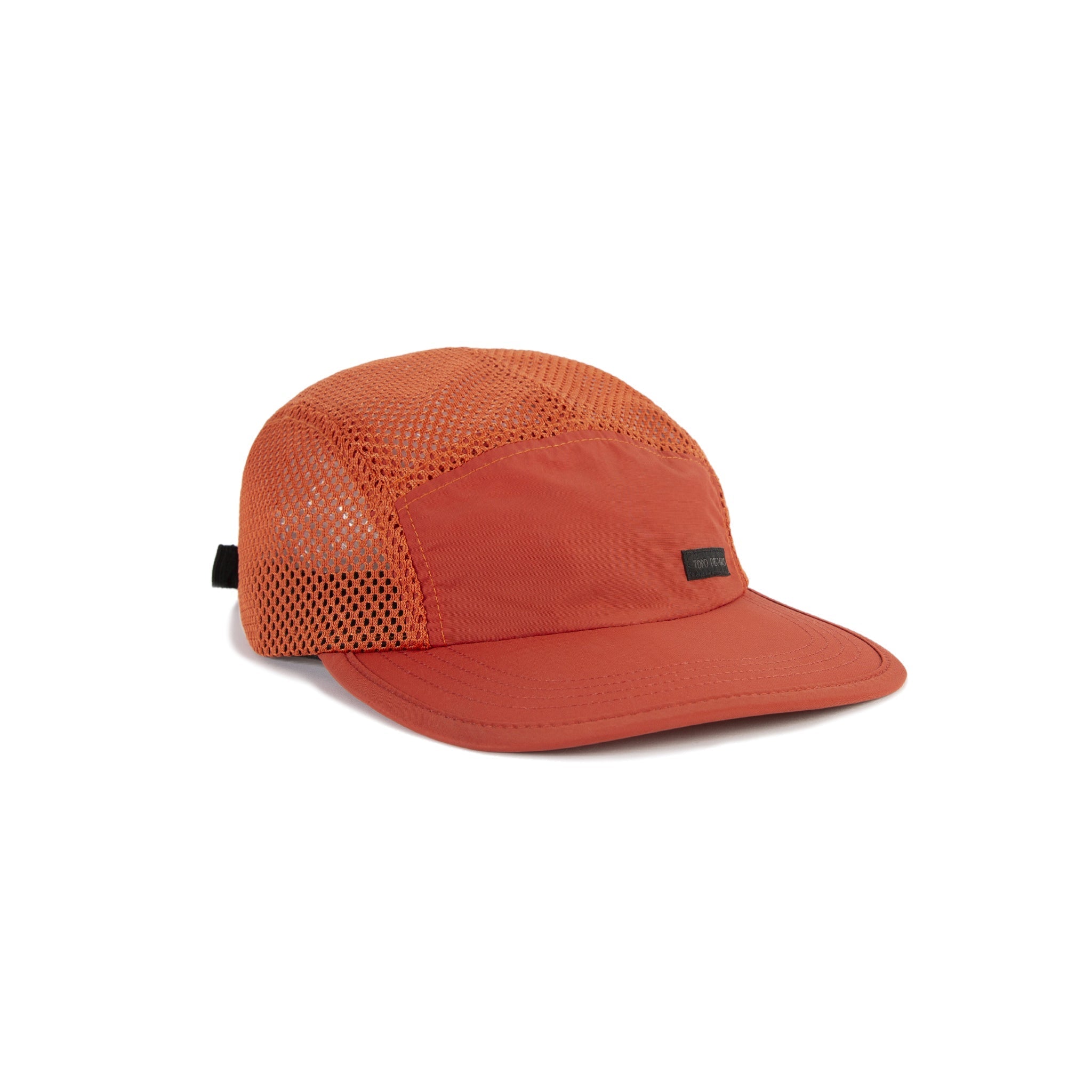 Topo Designs Global mesh back Hat in "Clay" orange. Unstructured 5-panel flexible brim packable hat.