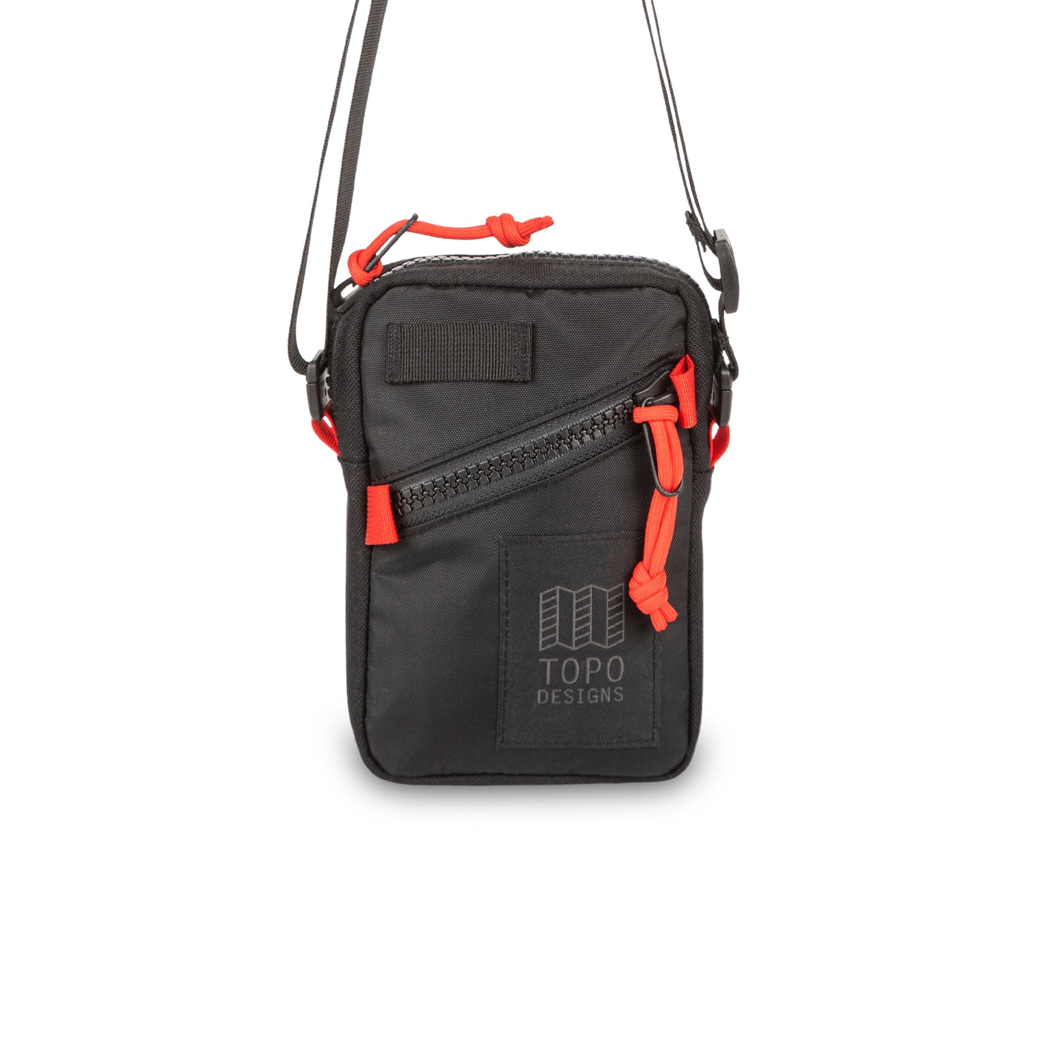 Topo Designs Mini Shoulder Bag crossbody travel purse in "Black" recycled nylon.