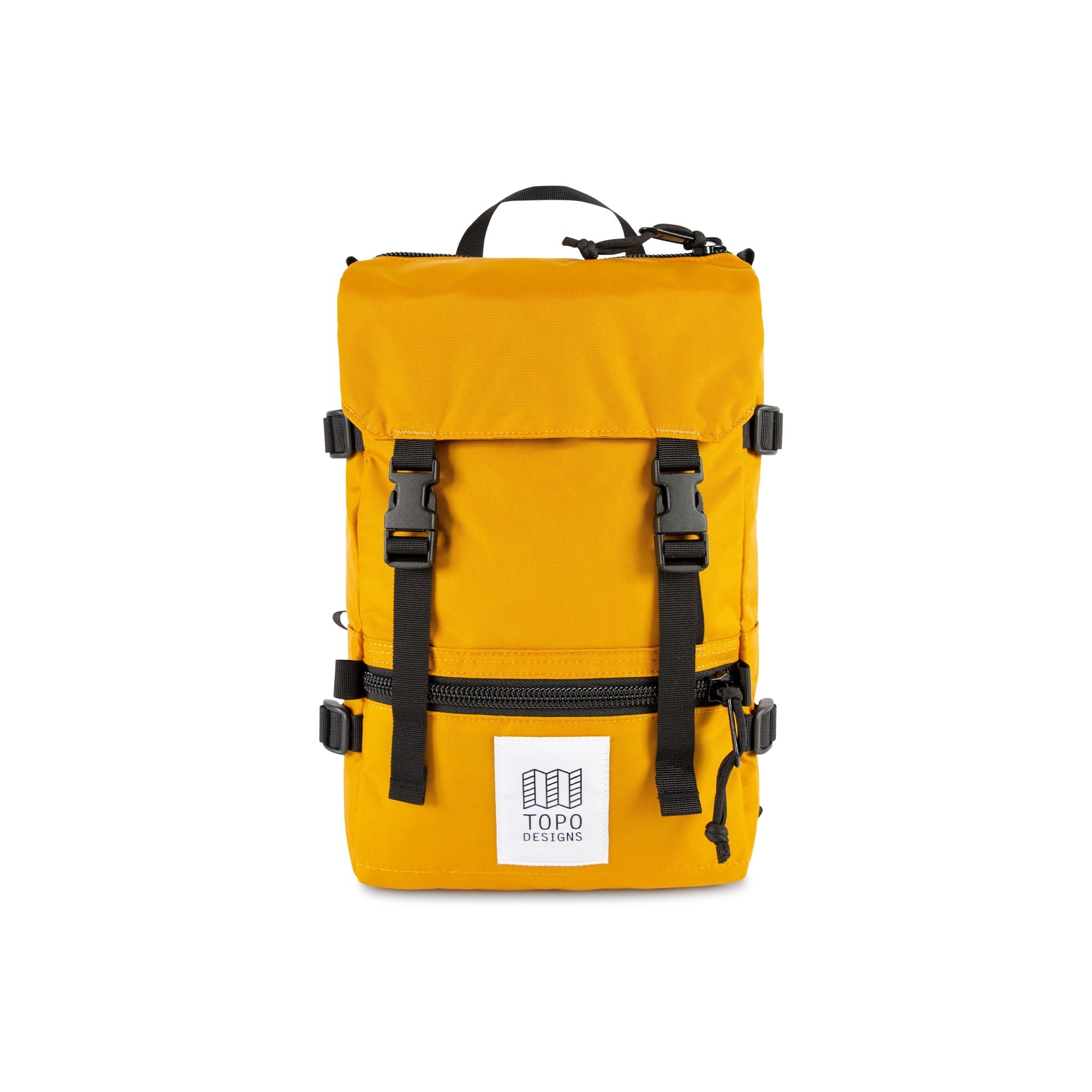 Topo Designs Rover Pack Mini backpack in "Mustard" yellow.