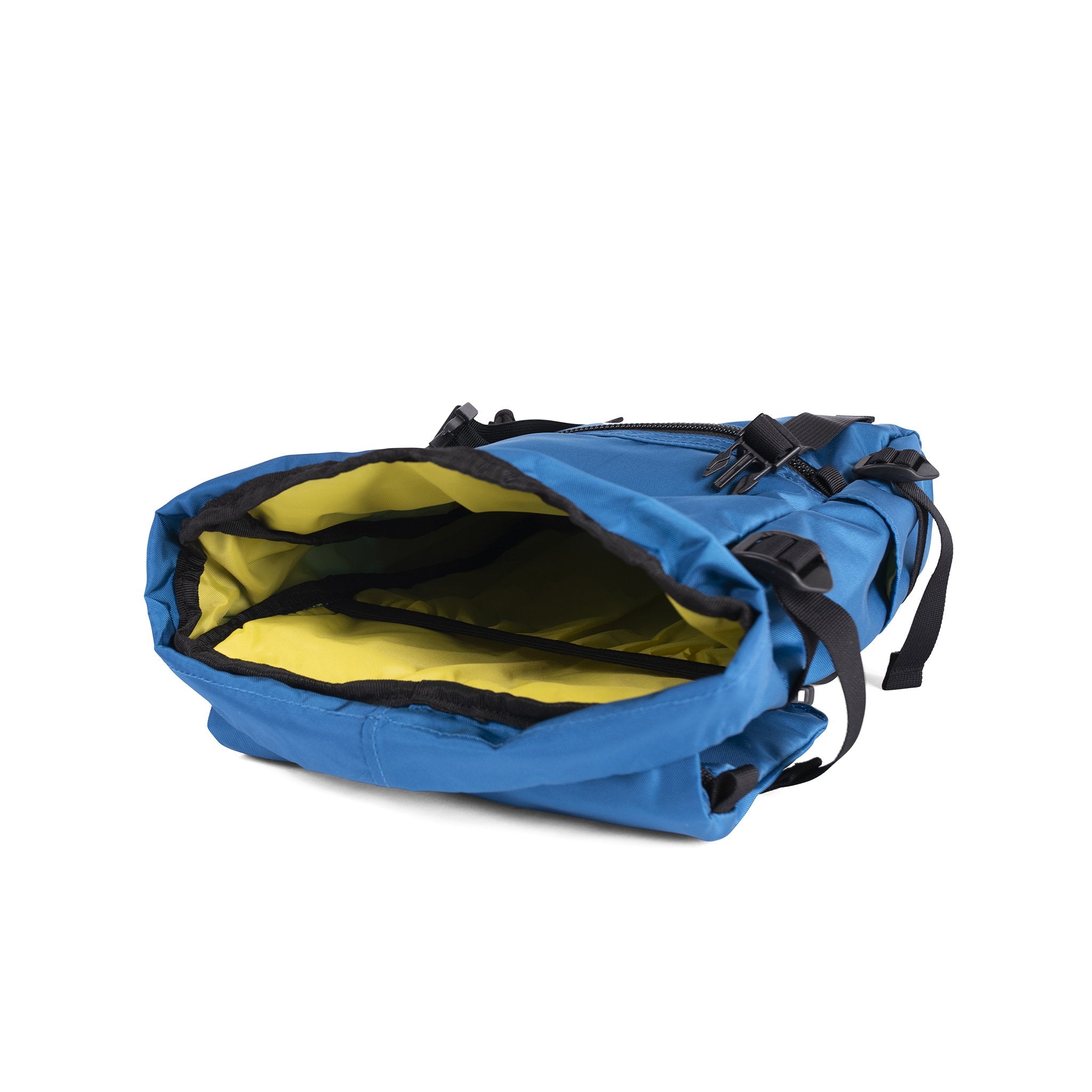 Detail Shot of the Topo Designs Rover Pack Mini in Blue showing yellow inside of bag