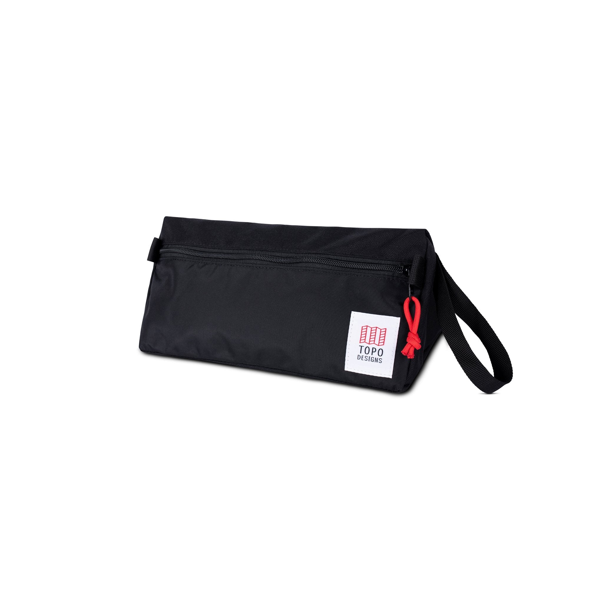 3/4 front product shot of Topo Designs Dopp Kit in "Black - Recycled".