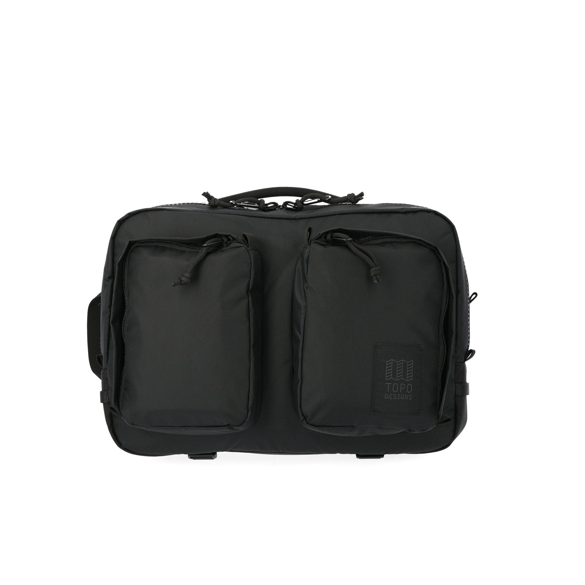 Topo Designs Global Briefcase convertible laptop travel backpack in "Black" nylon.