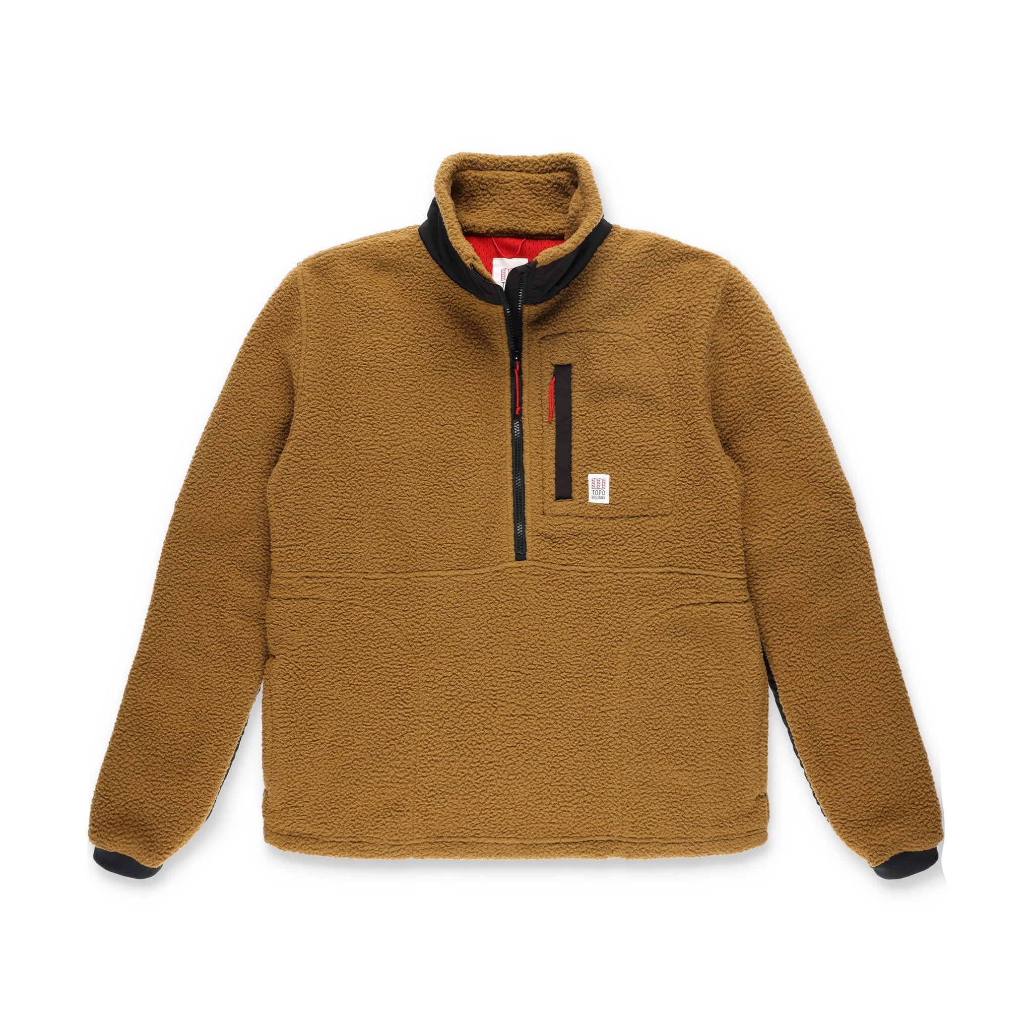 Topo Designs Men's Mountain Fleece Pullover in "Dark Khaki / Black".