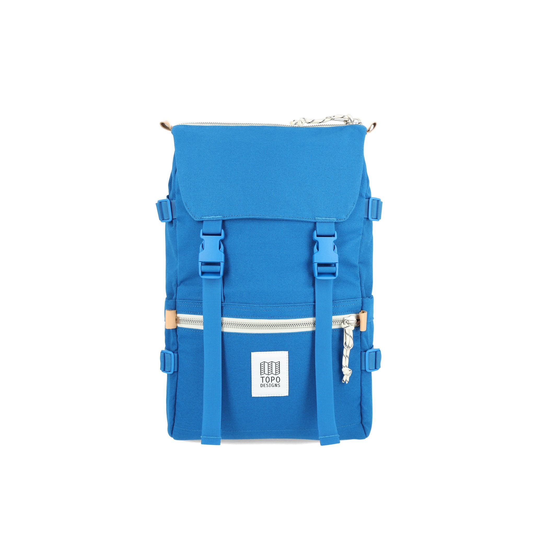 Topo Designs Rover Pack laptop rucksack in blue canvas.