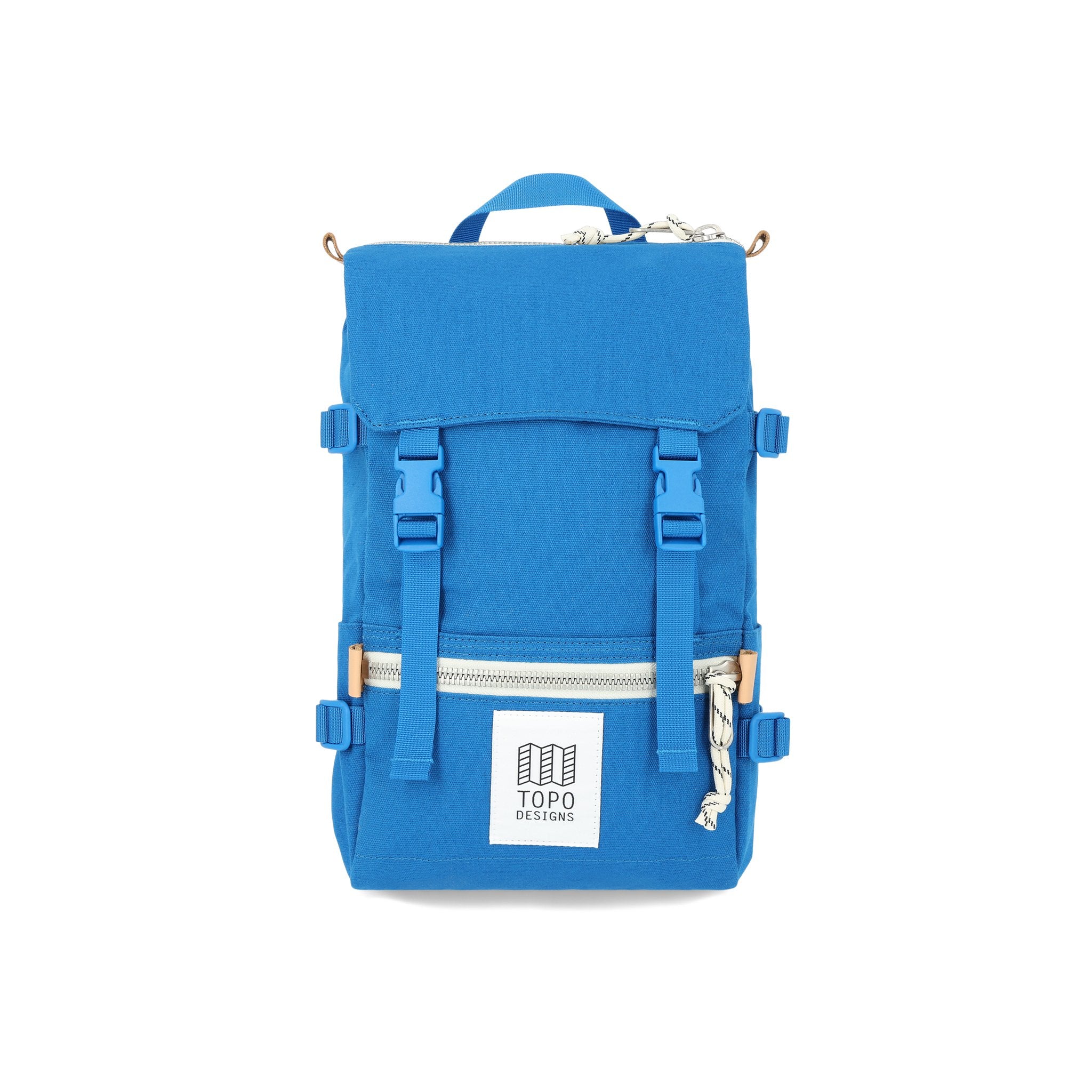 Topo Designs Rover Pack Mini backpack in Blue canvas.