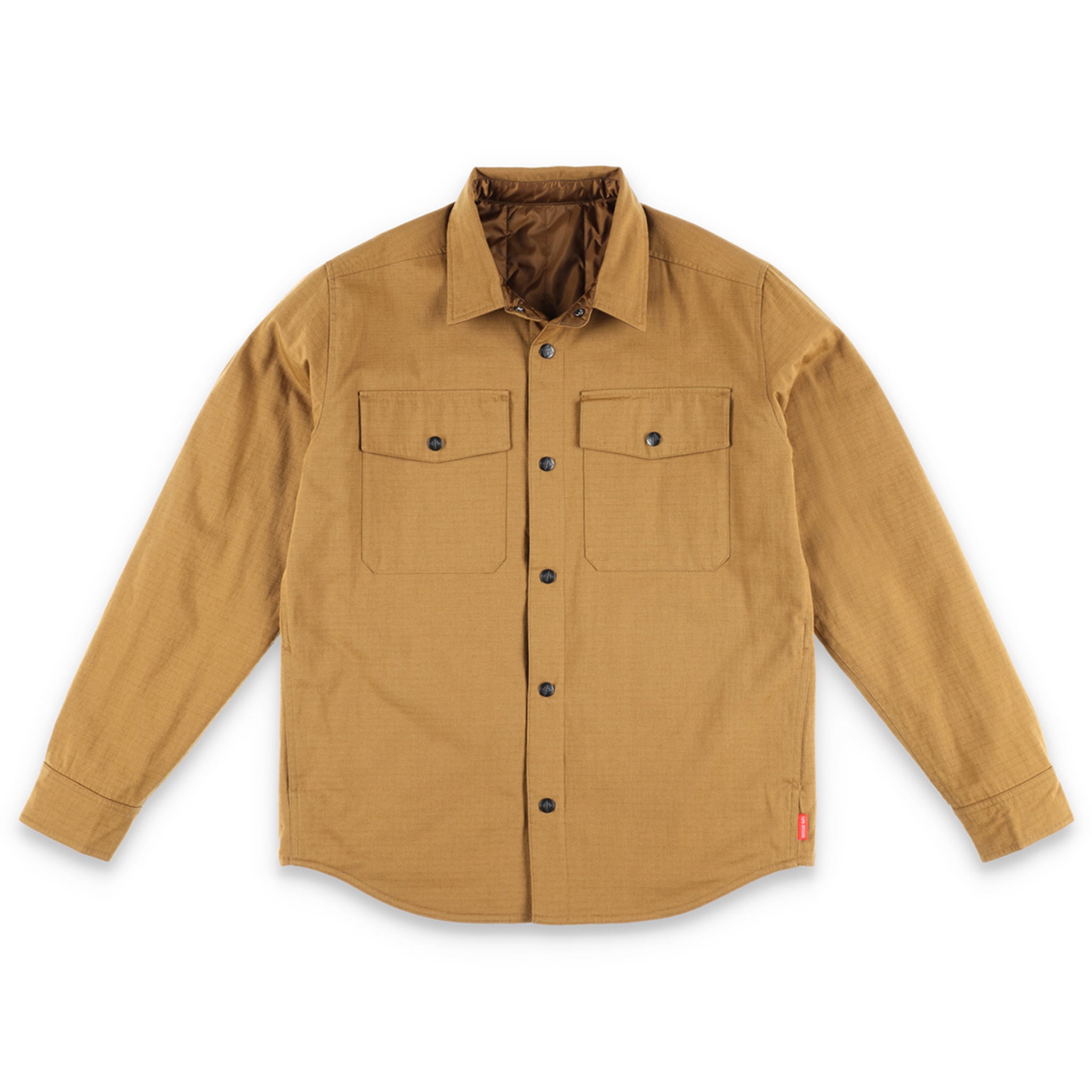 Topo Designs Men's Insulated Reversible Shirt Jacket in "dark khaki" brown