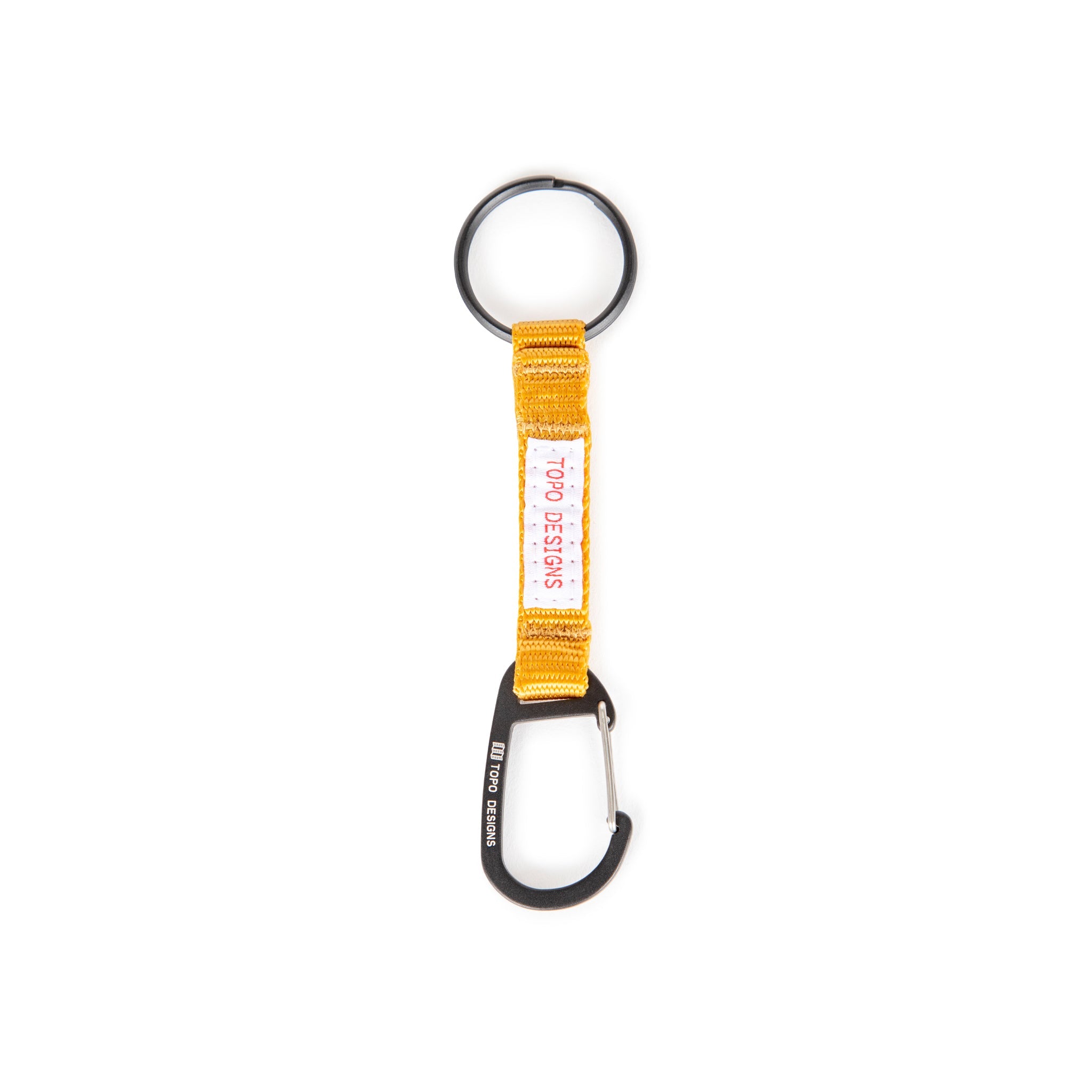 Topo Designs Key Clip carabiner keychain in "Mustard" yellow.