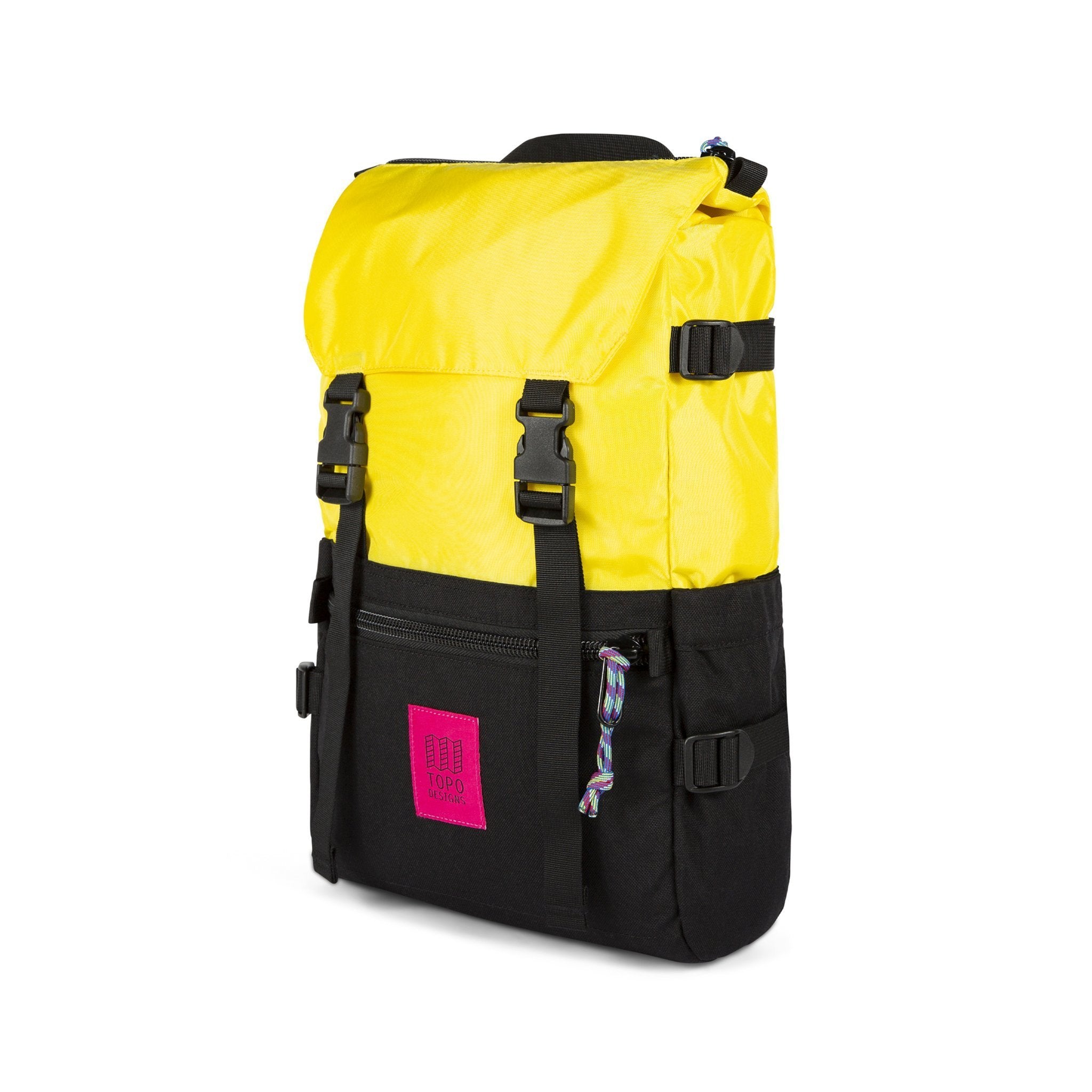 3/4 Front Product Shot of the Topo Designs Rover Pack Classic in Yellow/Black