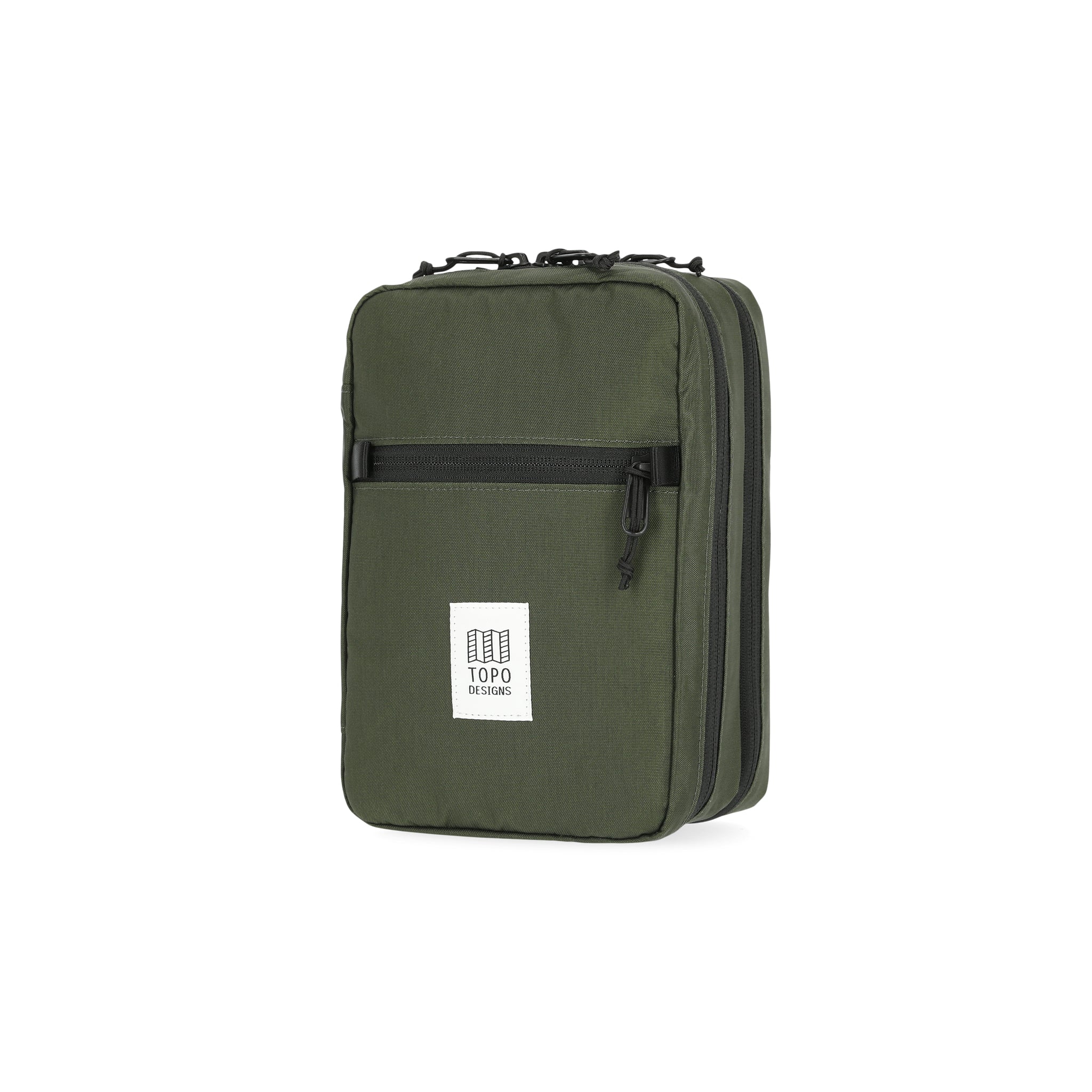 Topo Designs Tech electronics organization travel Case in "Olive" green recycled nylon.