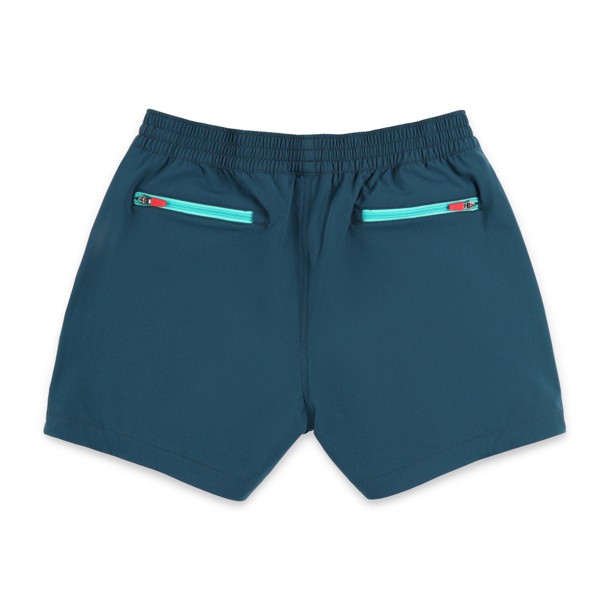 Back zipper pockets on Topo Designs Women's Global lightweight quick dry travel Shorts in "Pond Blue".