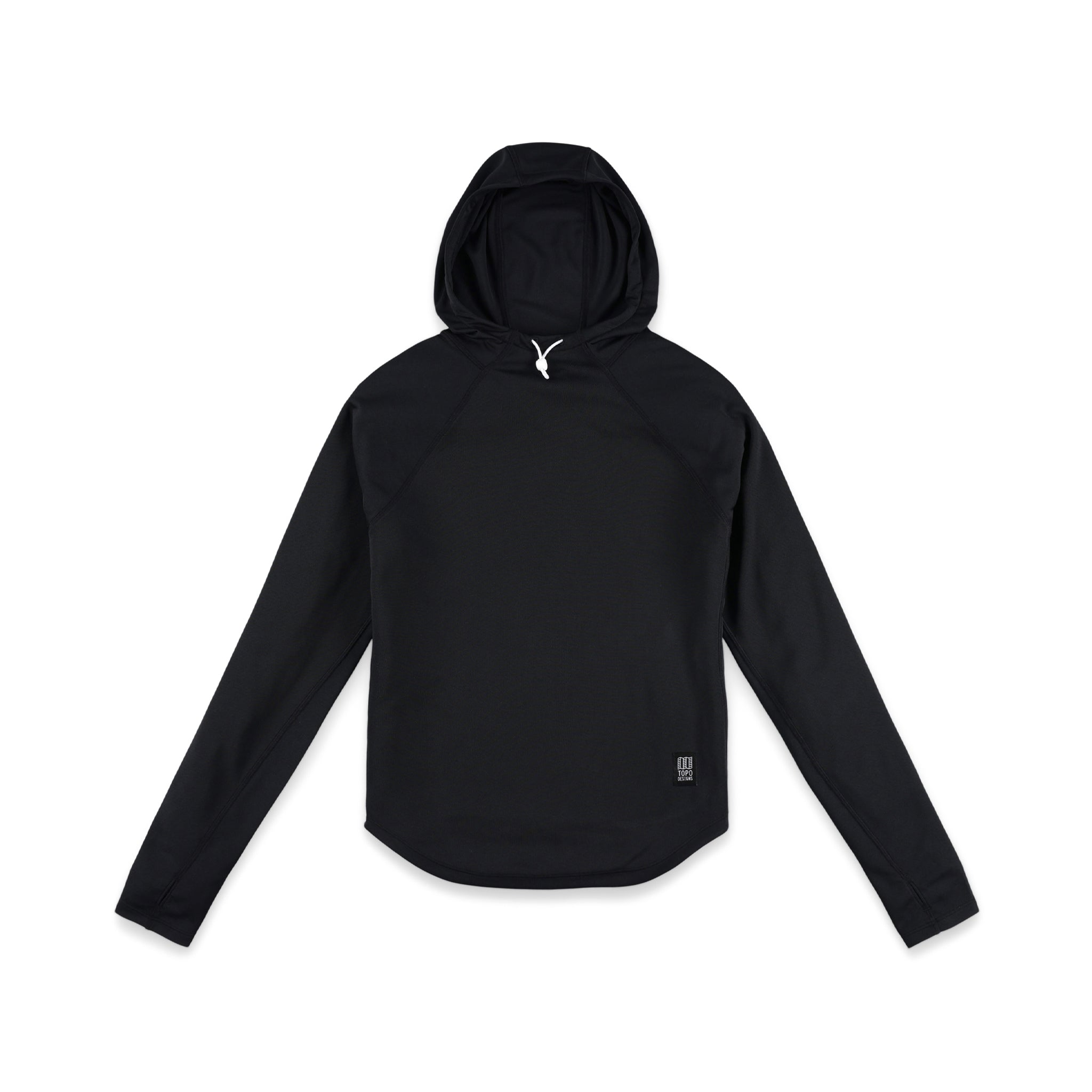 Topo Designs Women's River Hoodie 30+ UPF rated moisture wicking water shirt in "Black".