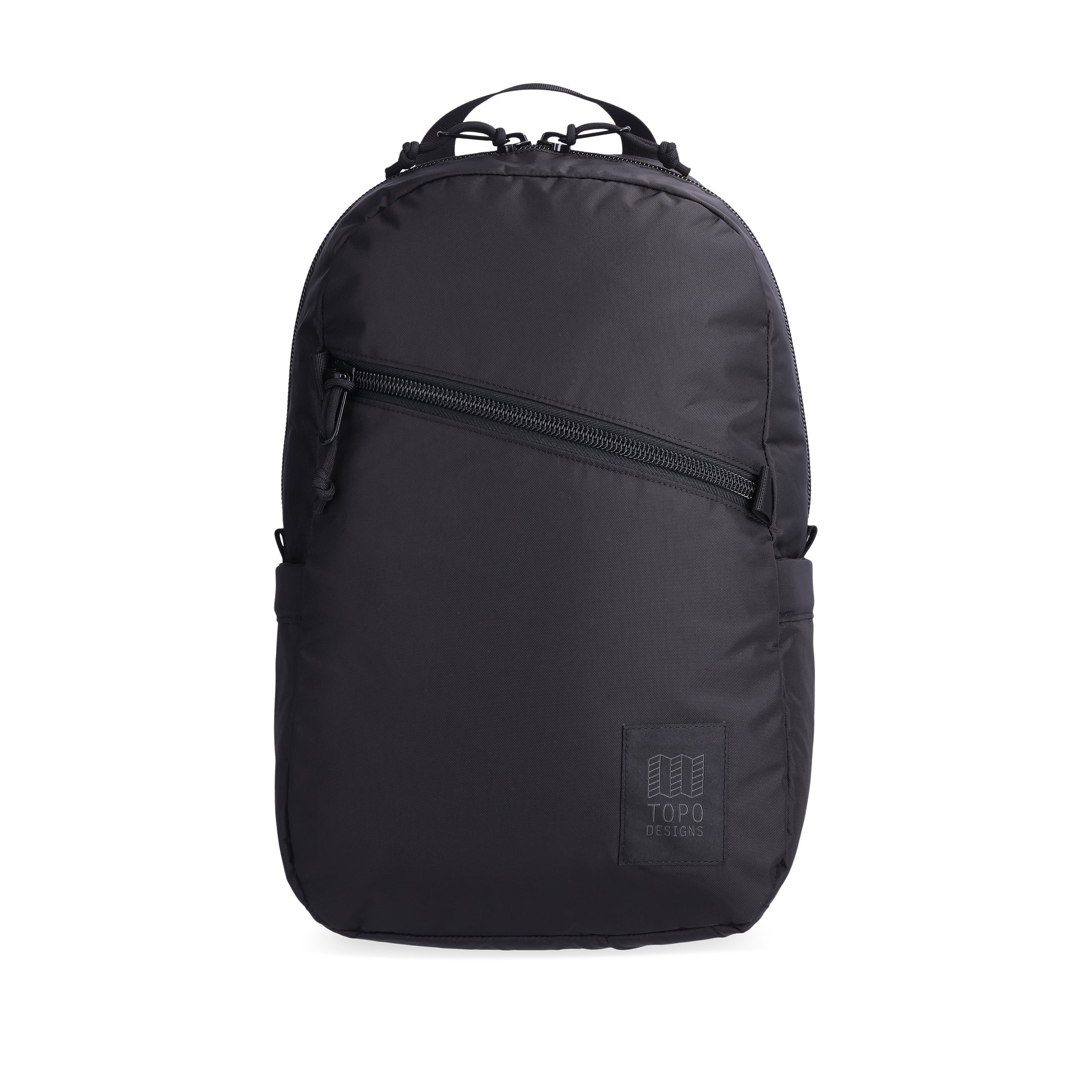 Front view of Topo Designs Light Pack in recycled "Black" nylon.